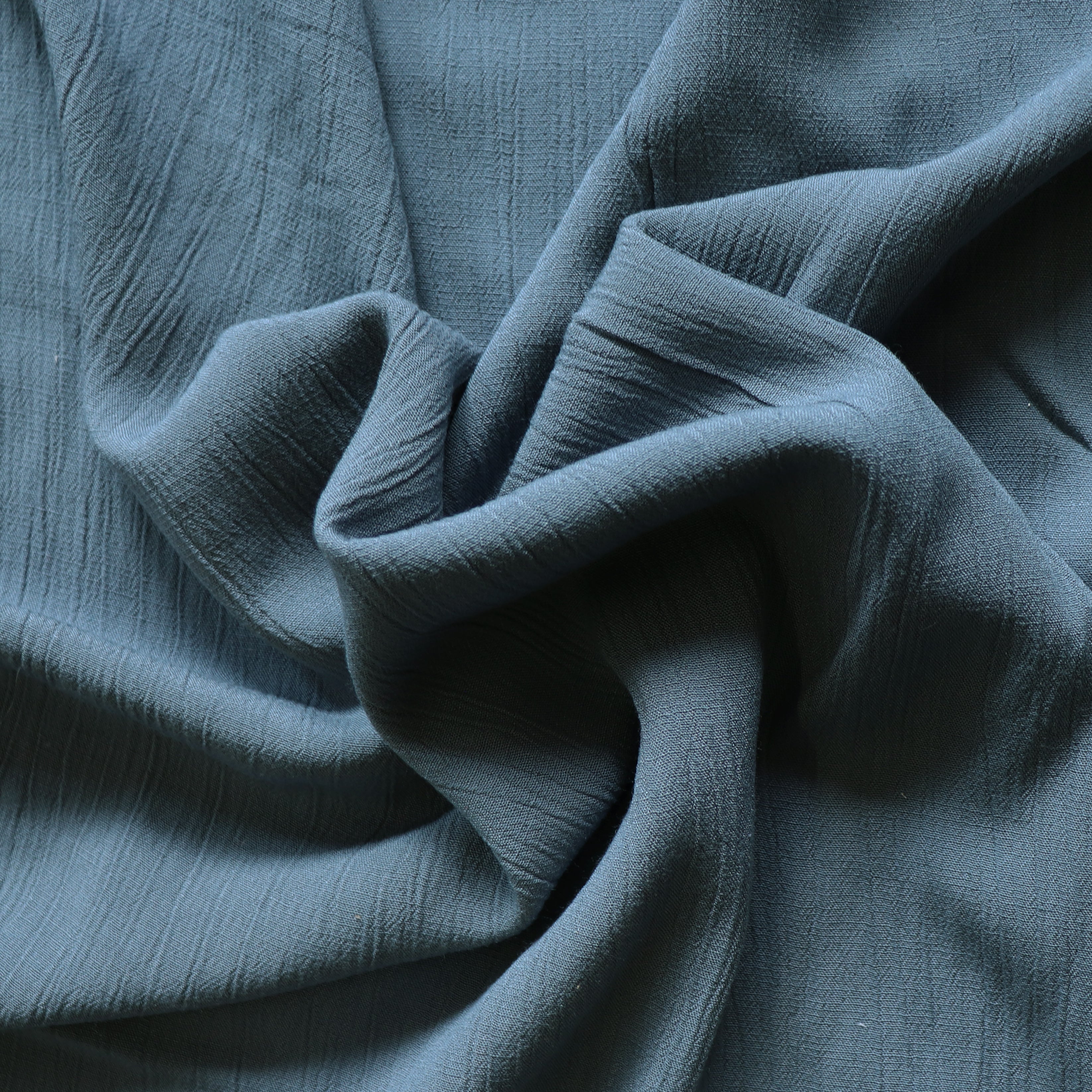 Premium Viscose Linen Crinkle Fabric - Slate Blue Color | Soft & Breathable Material for Dresses, Curtains & Home Decor
