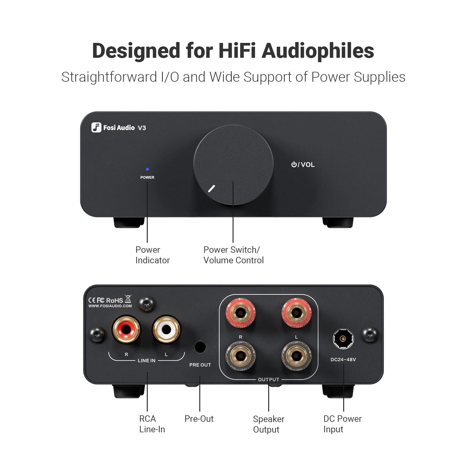 Fosi Audio V3 300W x2 TPA3255 Class D Stereo Power Amplifier - HiFi Home Audio System for Speakers, Turntables & Home Theater - Perfect for Music Lovers & Audiophiles