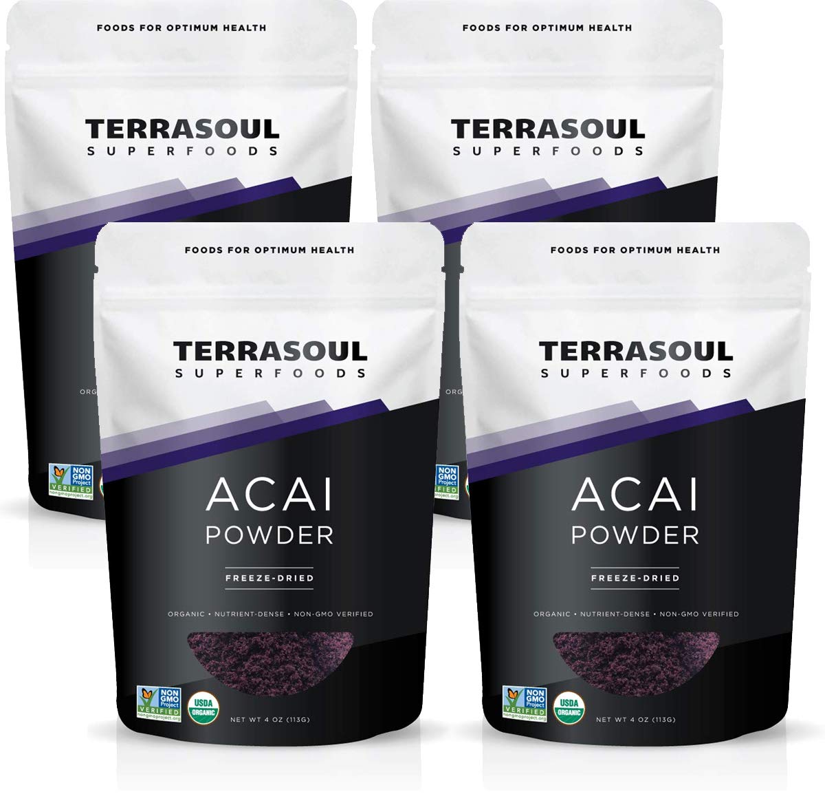 Organic Acai Berry Powder by Terrasoul Superfoods - 16 Oz (Pack of 4) | Freeze-Dried for Maximum Freshness | Rich in Omega Fats & Antioxidants | Perfect for Smoothie Bowls, Energy Drinks & Healthy Recipes | Gluten-Free Superfood for Weight Loss & Detox