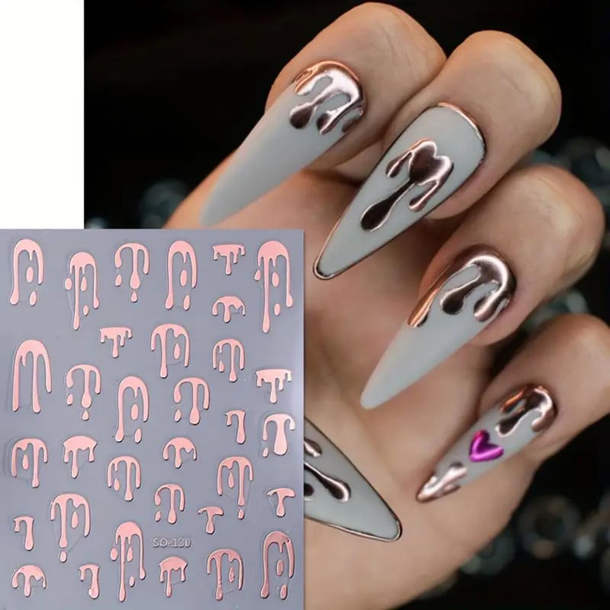 Halloween Nail Art Stickers - 4PCS Black, Gold, Rose Gold, Laser Silver Blood Drop Design 3D Self-Adhesive Nail Decals for Nail Art Decorations | Perfect for Halloween Parties, Costume Events & Spooky Nail Designs