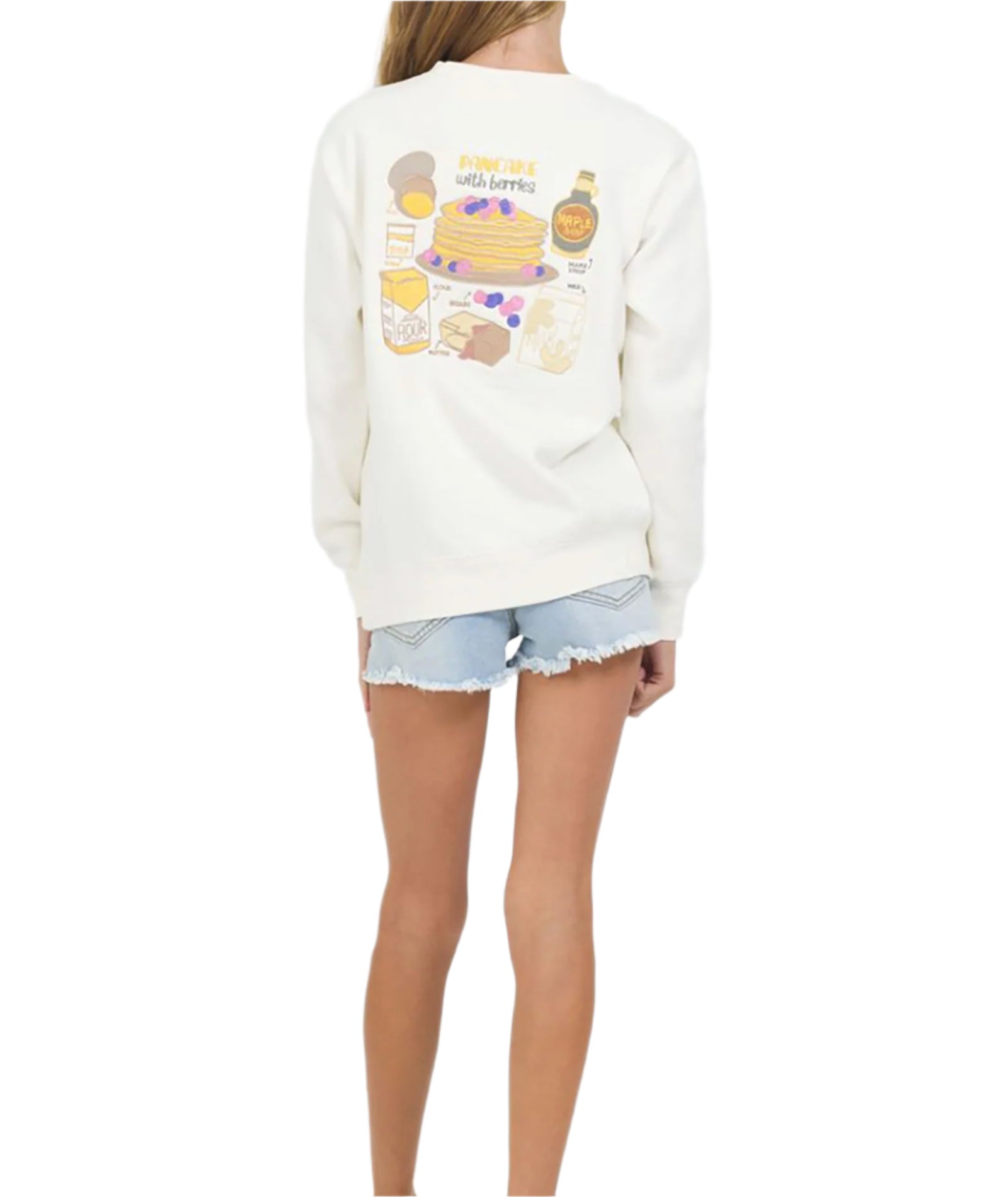 Yummi Pancakes Crew Sweatshirt for Girls | Cute Kawaii Graphic Hoodie | Perfect for School, Playdates & Casual Outfits
