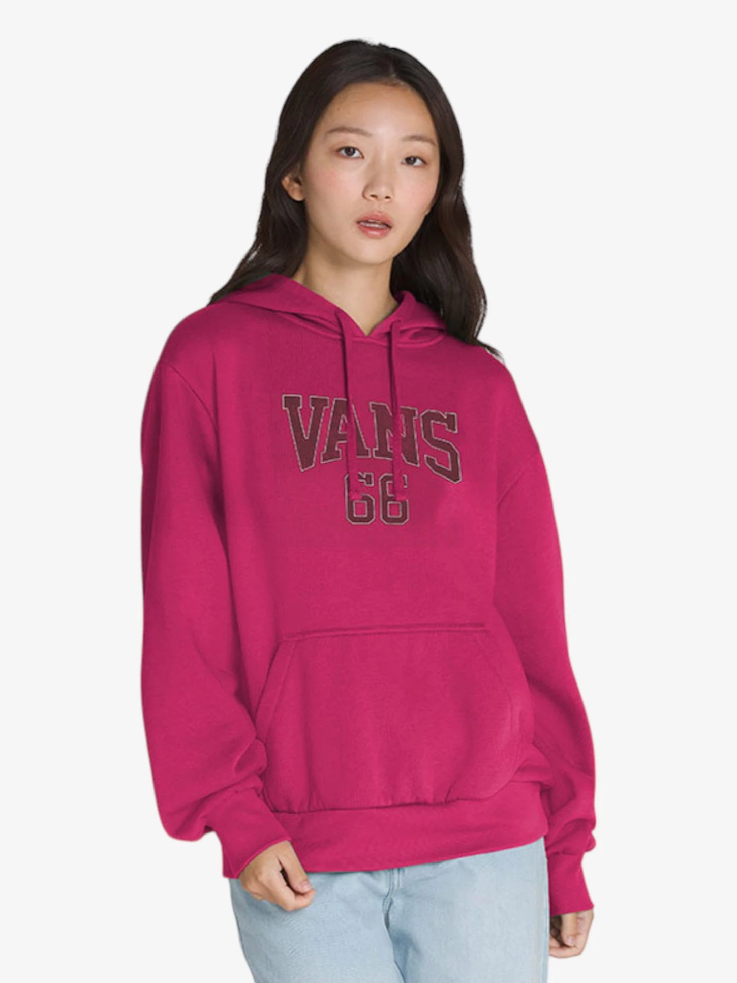Vans Women's Varsity V Pullover Hoodie in Fuchsia - Cozy Fleece Sweatshirt for Casual Wear, Street Style & Everyday Comfort