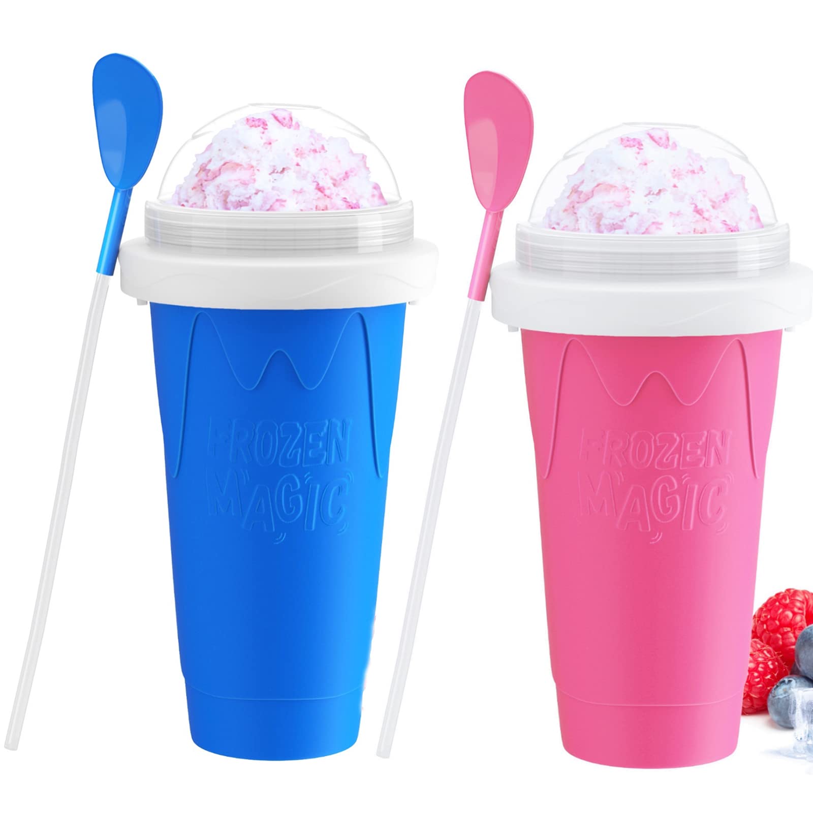 2 Pack Slushy Maker Cups - Magic Freeze Squeeze Cup for Milkshakes, Smoothies & Frozen Drinks | TikTok Viral Cooling Mug (Blue + Pink) | Perfect for Summer Parties, Kids Treats & DIY Iced Beverages