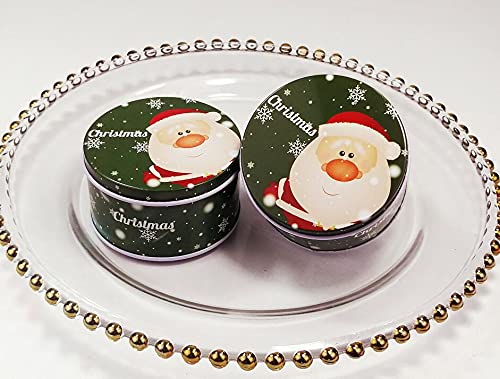 4 Pack Small Christmas Candy Jars with Lids - Round Empty Tin Containers for Holiday Treats, Biscuits, Chocolates & Party Favors | Perfect for Christmas Gifts, Cookie Exchanges & Festive Dessert Displays