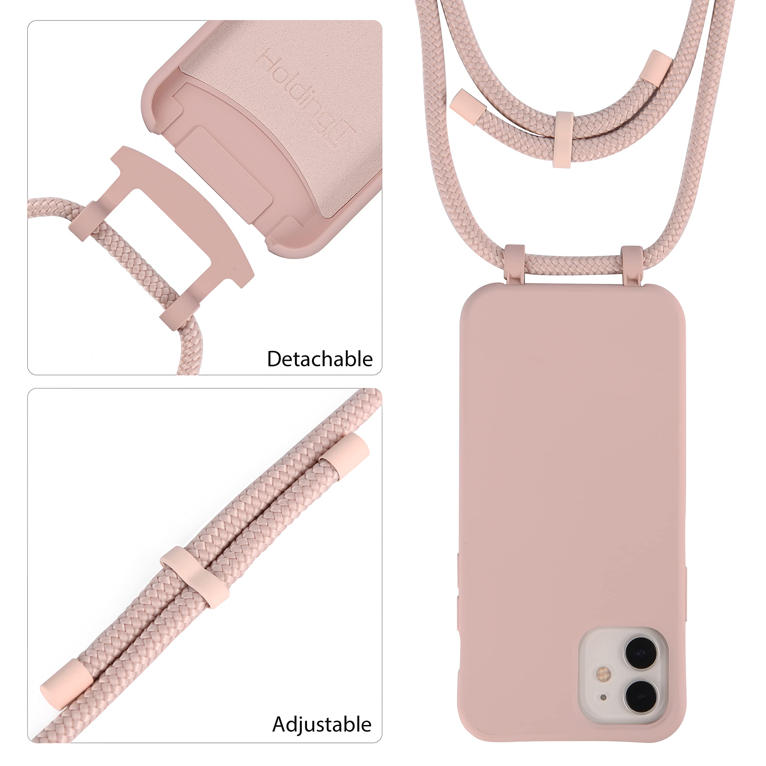 2-in-1 Crossbody Phone Case with Detachable Lanyard for iPhone 13 Pro Max - Pink, Shockproof & Adjustable Strap - Perfect for Travel, Shopping & Hands-Free Convenience