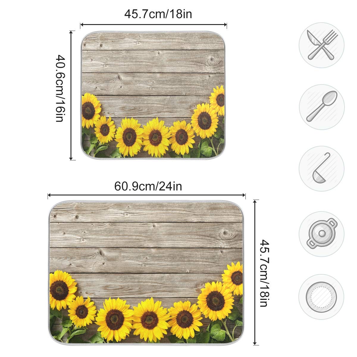 Sunflower Dish Drying Mat - Absorbent Microfiber Kitchen Pad 24x18