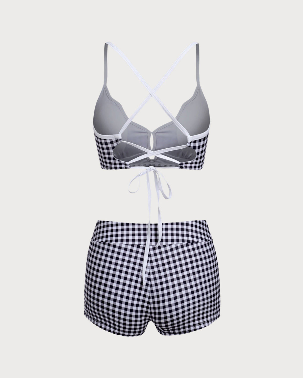 Black Contrast Plaid Cutout Bikini Set - Sexy Two Piece Swimwear for Women, High Waist Bikini with Lace Up Details - Perfect for Beach Vacation, Pool Party & Summer Getaways