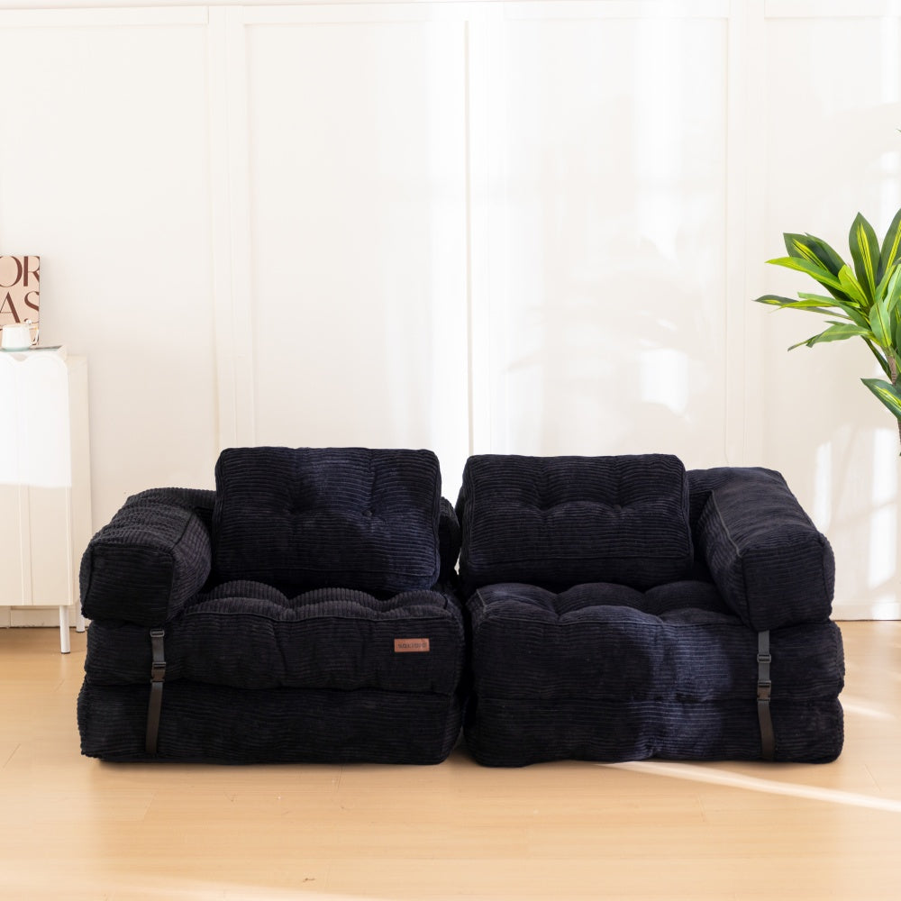 MAXYOYO L-Shaped Convertible Folding Sofa Bed with Armrest - Foldable Sleeper Sofa for Small Spaces, Guest Room & Studio Apartment - Black