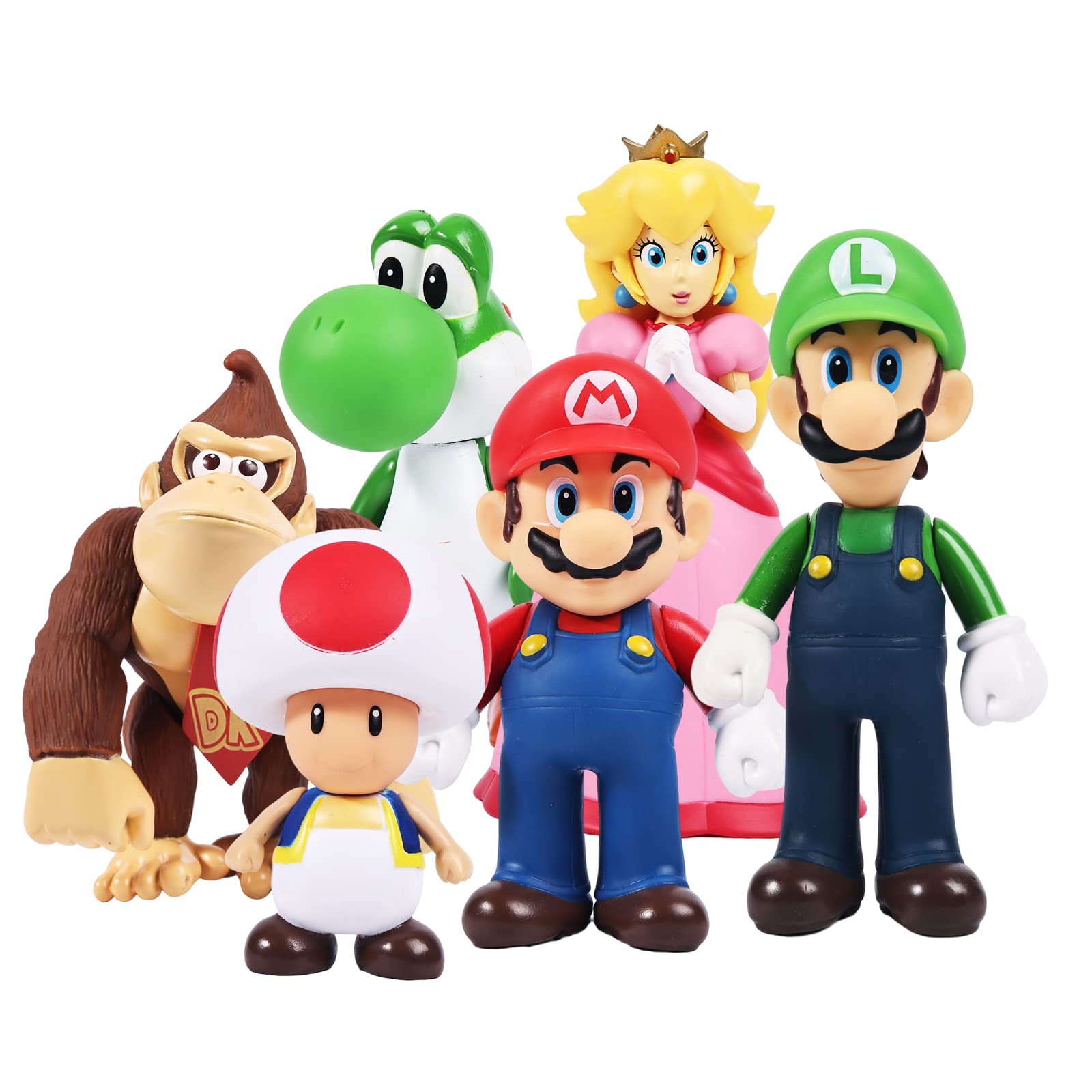 Super Mario Bros 6-Piece Collectible Toy Set - Princess Peach, Cake Topper, Gift & Decoration (5 Inch) - Perfect for Birthday Parties, Gaming Themed Decor & Collector Displays
