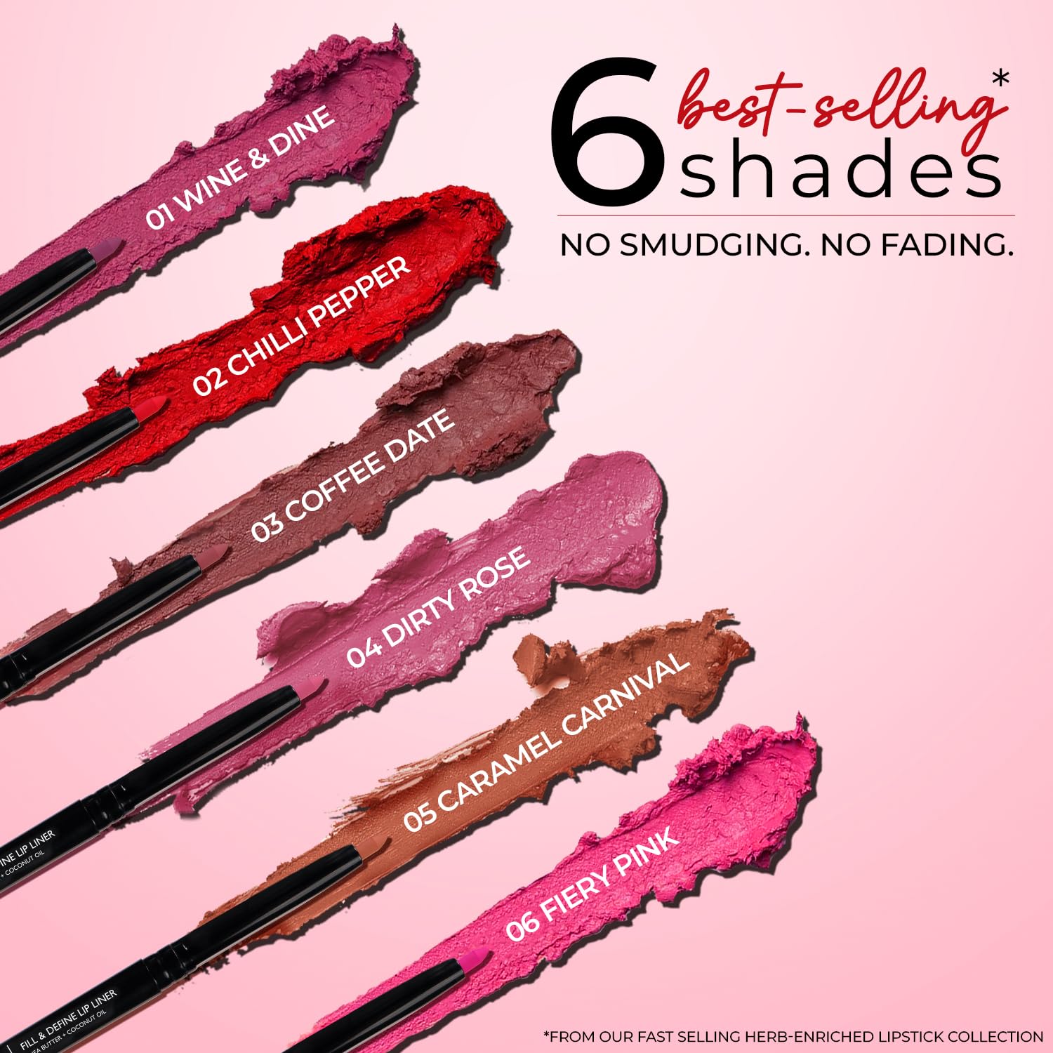 Just Herbs Fill & Define Lip Liner - Shea Butter & Coconut Oil Infused, Transfer-Proof, Long-Lasting Creamy Matte Finish Lip Pencil for Everyday Wear & Special Occasions