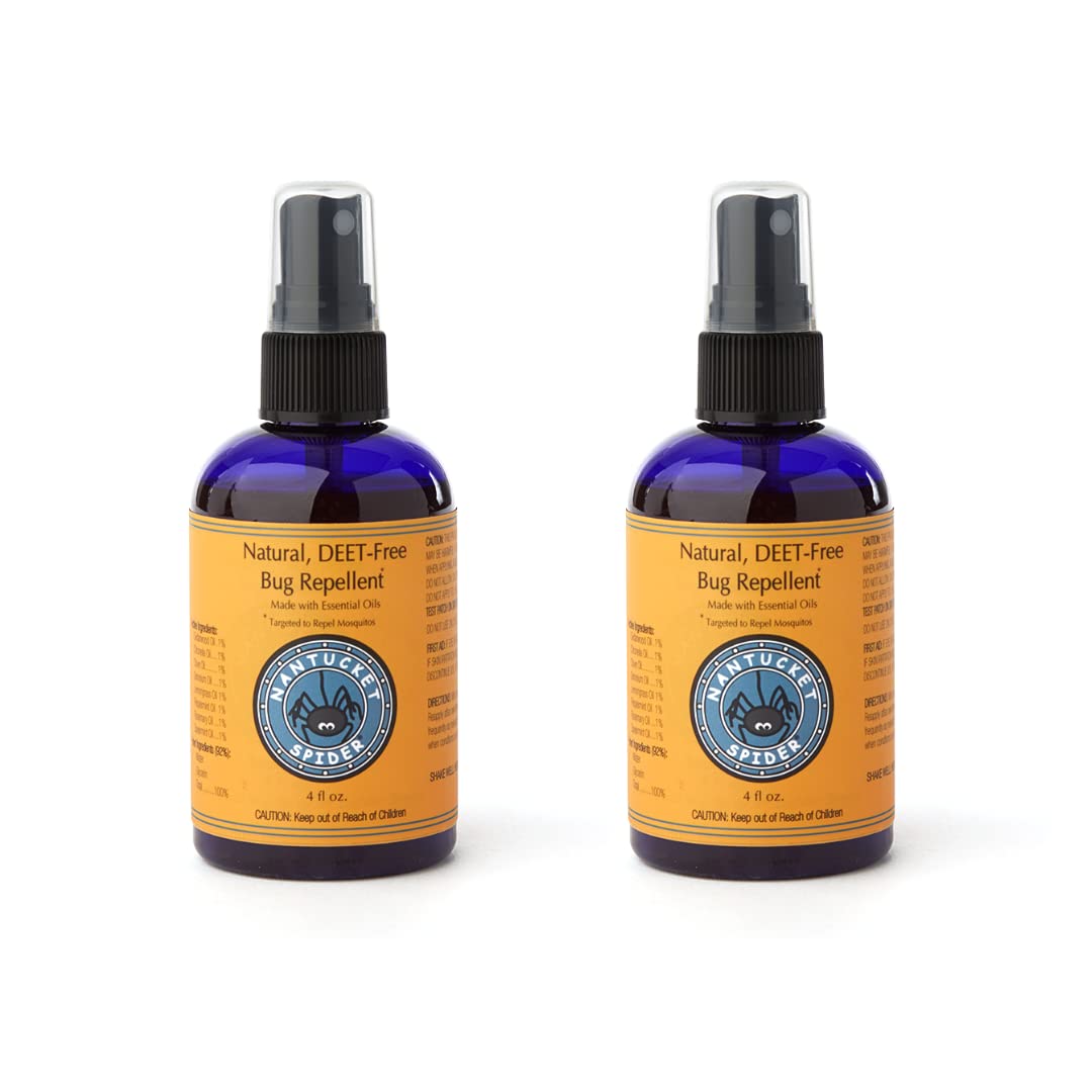 Nantucket Spider Natural Bug Spray for Adults & Kids - 2 Pack (4 oz Travel Size) | DEET-Free, Long-Lasting Mosquito & Insect Repellent | Protection Against Biting Flies, Wasps, No-See-Ums | Perfect for Camping, Hiking & Outdoor Activities