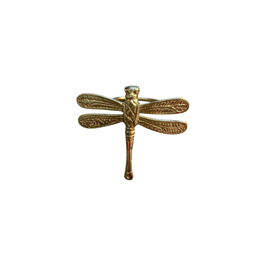 Elegant Brass Dragonfly Napkin Rings for Table Decor - Set of 6, Vintage Style Napkin Holders for Wedding, Party, and Holiday Dinner Table Settings