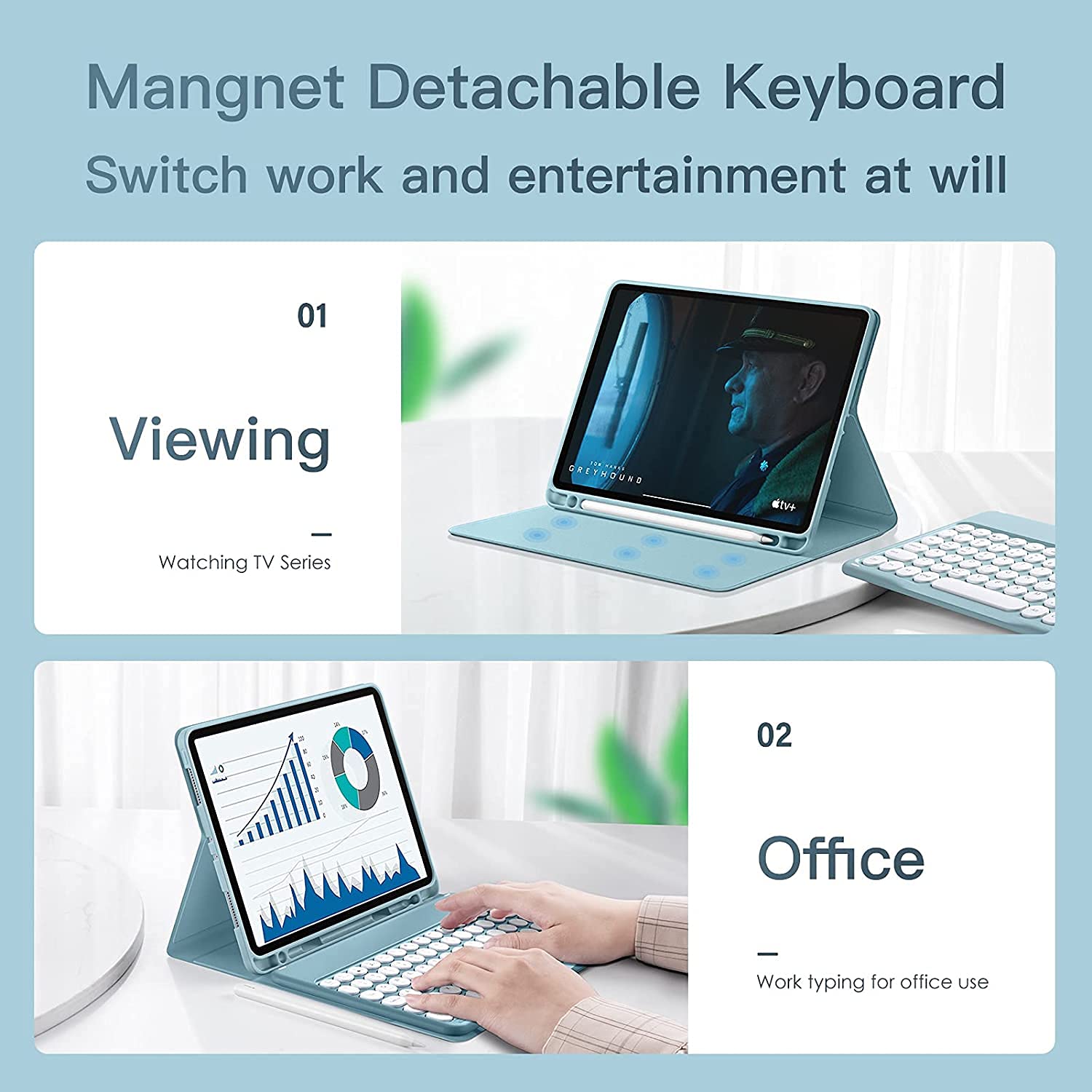 Wireless Bluetooth Keyboard Case for iPad Mini 5/4 - Detachable Magnetic Keyboard with Pencil Holder & Soft Back Cover for 7.9 inch iPad Mini 5th/4th Generation (Teal) | Perfect for Typing, Note-Taking & Productivity on the Go
