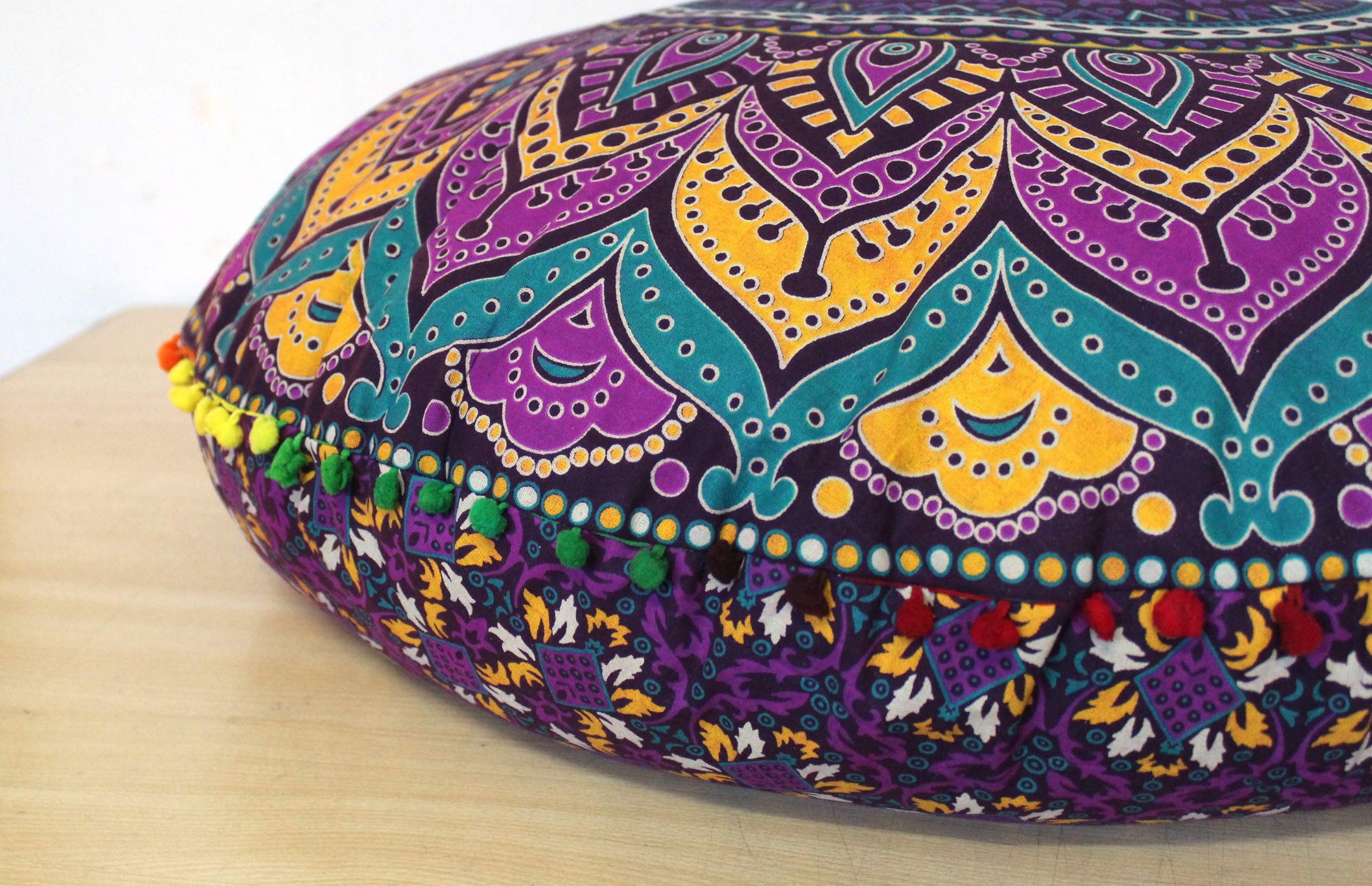 ICC 32 Inch Floor Pillow Cover - Bohemian Mandala Pouf Cushion Case for Meditation, Yoga & Lounge - Washable Boho Ottoman Slipcover - Pink Multi Hippie Decor for Living Room, Bedroom & Outdoor Use