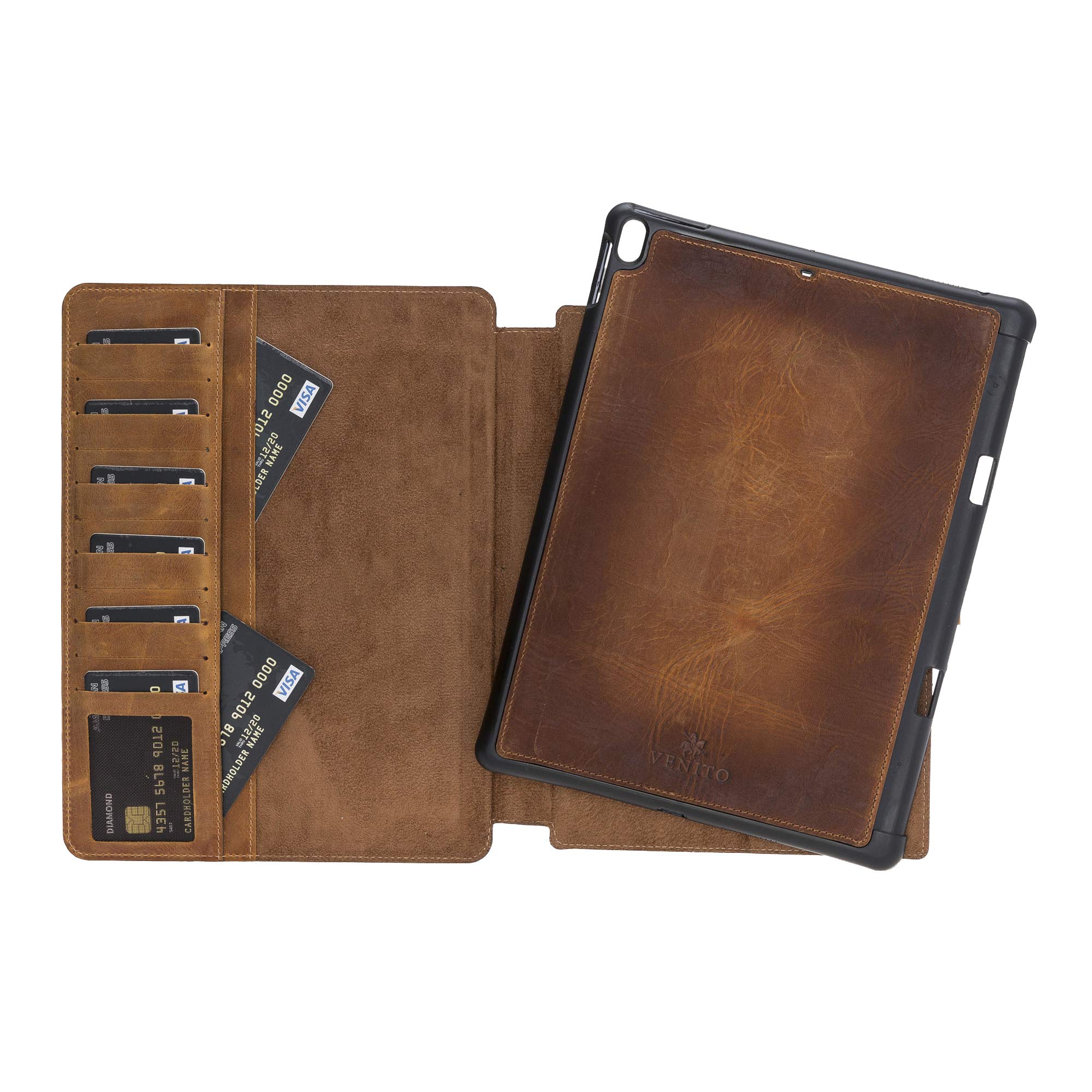 Venito Parma Handmade Leather Folio Stand Case for iPad Mini 5th Generation (2019) - Magic Tablet Wallet with Card Slots - Antique Brown - Perfect for Work, Travel & Daily Use