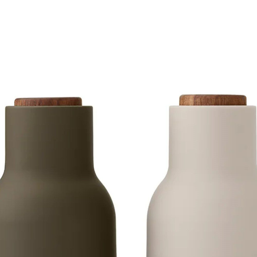 Premium AUDO CPH Salt and Pepper Grinder Set - Small Hunting Green/Beige with Walnut Wood Lid - Adjustable Ceramic Spice Mill for Kitchen, Camping & Outdoor Cooking