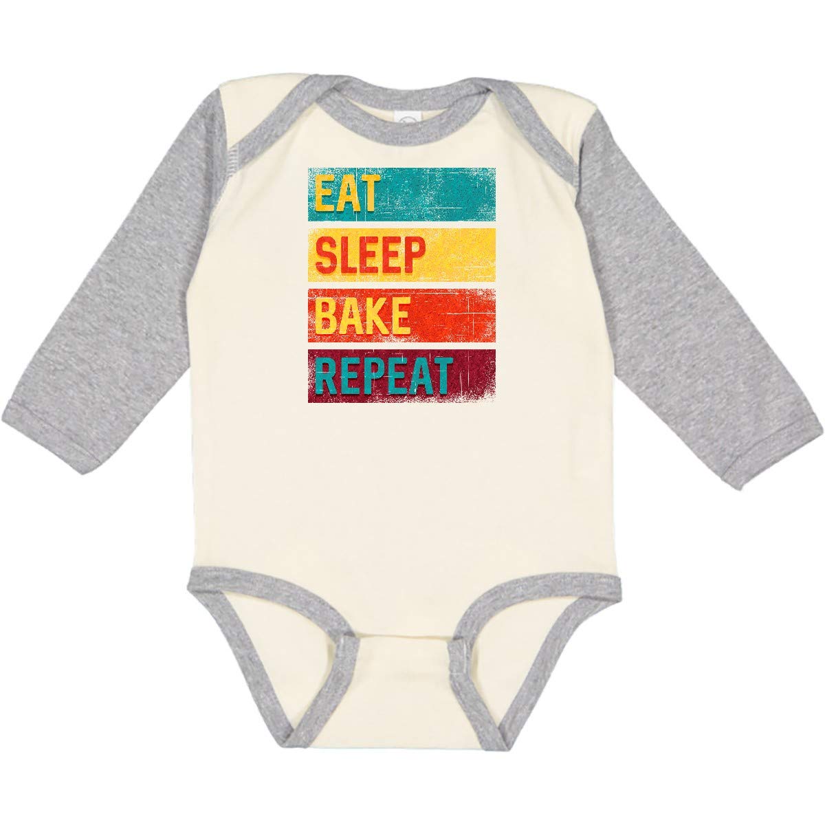 Inktastic Baking Gift - Eat Sleep Bake Repeat Long Sleeve Creeper for Women | Funny Baking Enthusiast Outfit for Kitchen, Baking Parties & Christmas Gifts