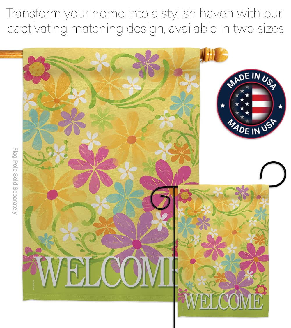 Welcome Daisy Garden Flag Set 28x40in w/Flagpole - Home Decor for Outdoor & Indoor