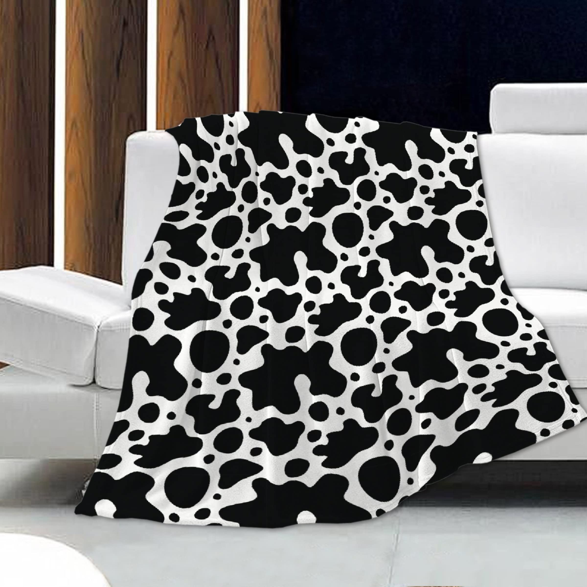 Lovefaith Black and White Cow Print Blanket - All Season Premium Lightweight Throw for Bed, Sofa & Travel - Soft Warm Flannel Blanket 50