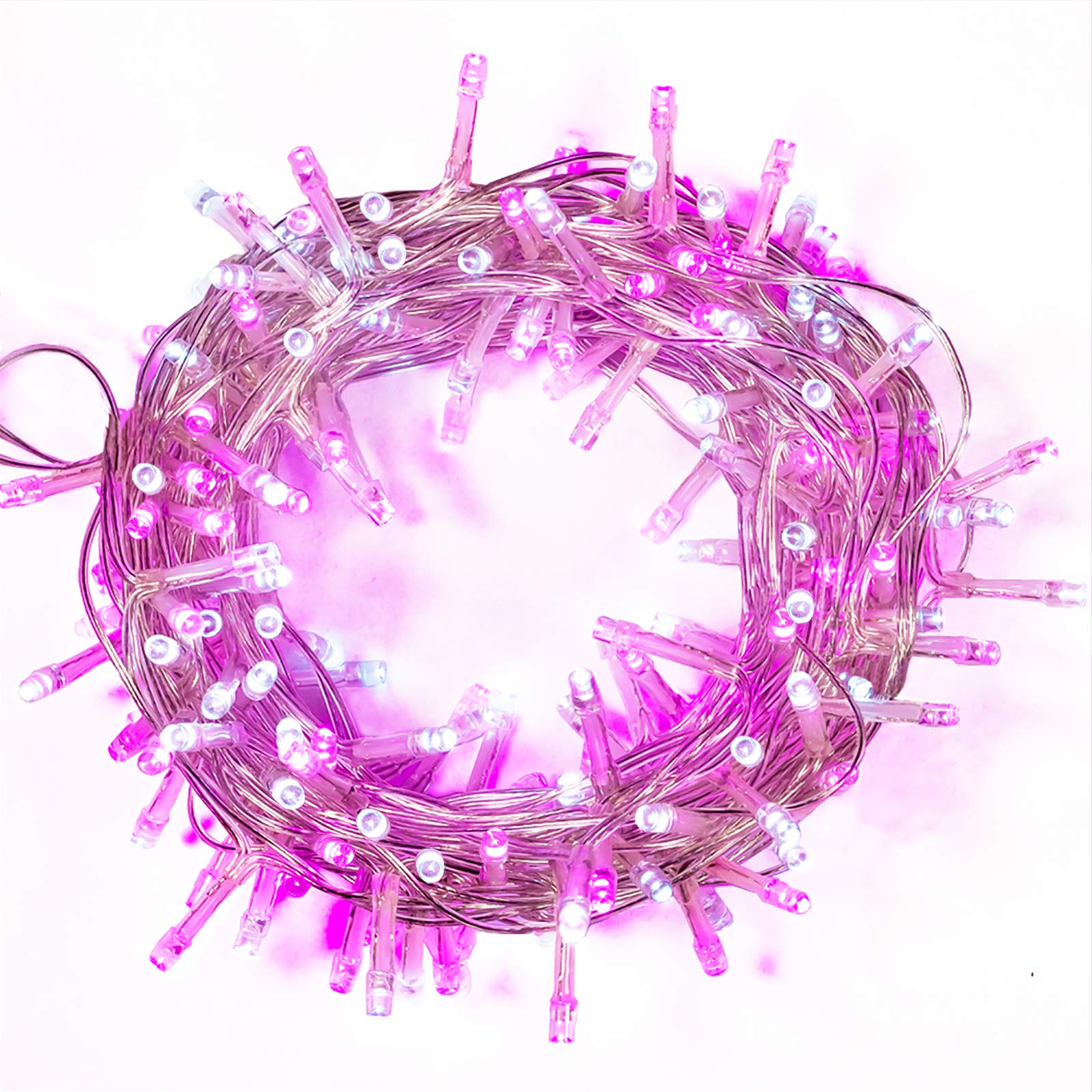 WISD 108ft 600LED Christmas Fairy String Lights with 8 Modes & Memory Function - Waterproof Plug-in Indoor/Outdoor Decor for Xmas Tree, Garden, Wedding, Party (Pink+White) | Perfect for Holiday, Bedroom, Patio and Special Events Lighting