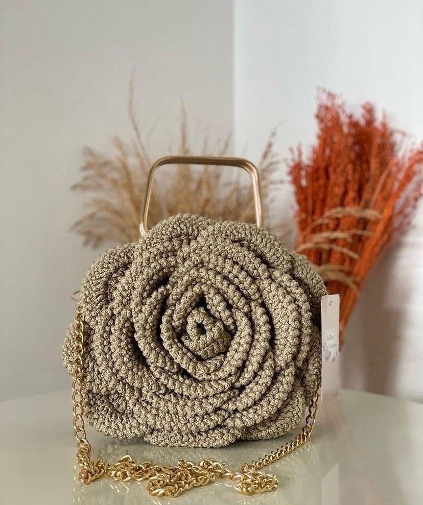 Elegant Rose Shaped Crochet Clutch Purse for Women - Beige & Orange Handmade Flower Bag (Red Option) | Perfect Gift for Weddings, Date Nights & Special Occasions