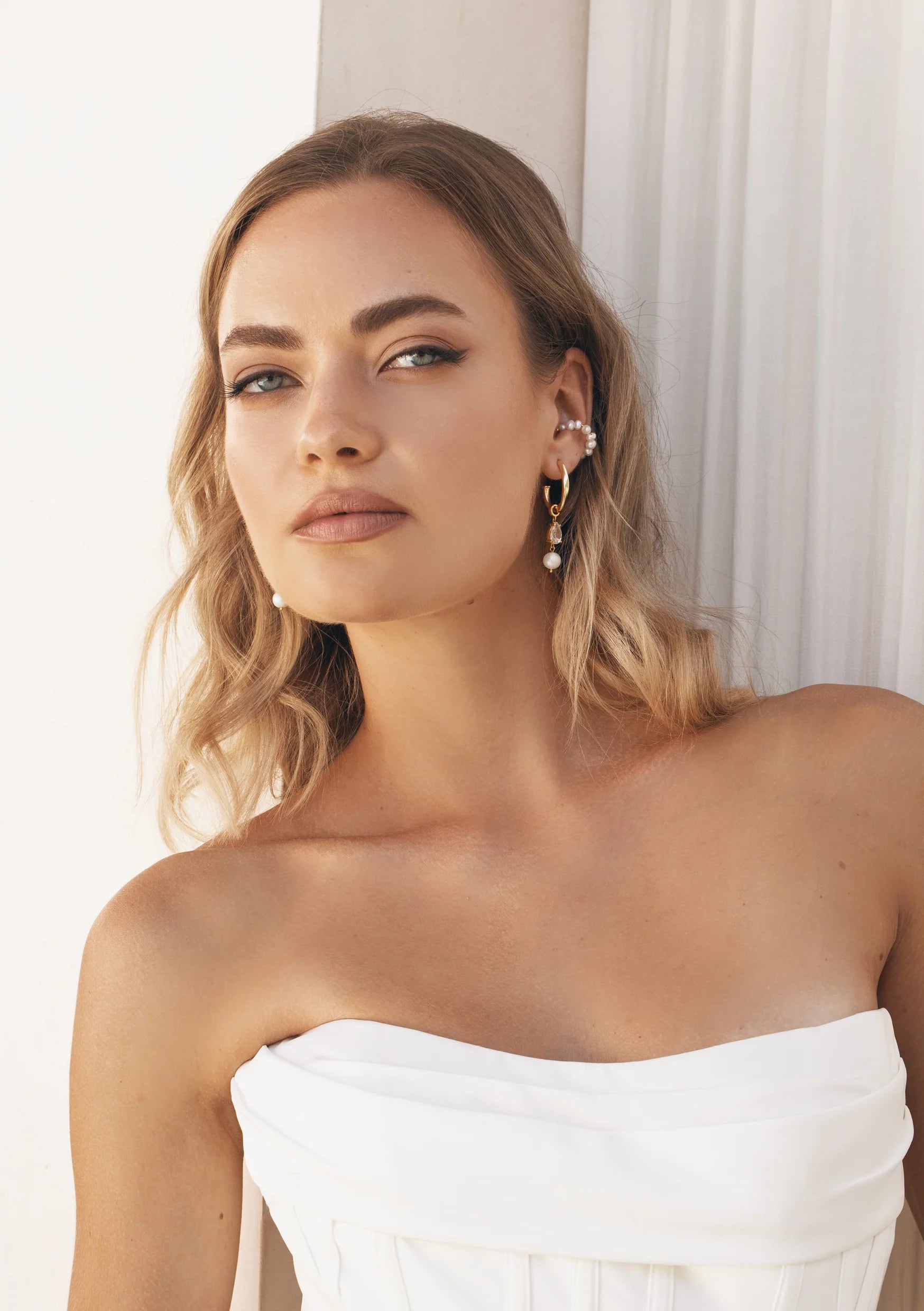 Lola Knight Aspen Pearl Bridal Ear Cuff - 18K Gold Wedding Jewelry for Brides, Bridesmaids & Formal Occasions