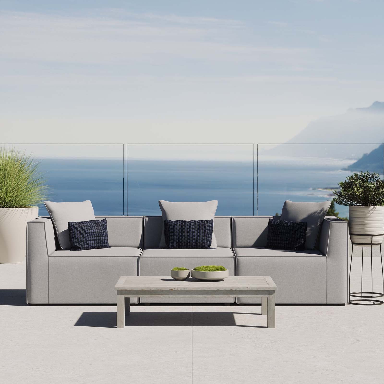 Saybrook Outdoor Patio Upholstered 3-Piece Sectional Sofa Set - Waterproof Wicker Furniture for Backyard, Poolside & Garden Relaxation