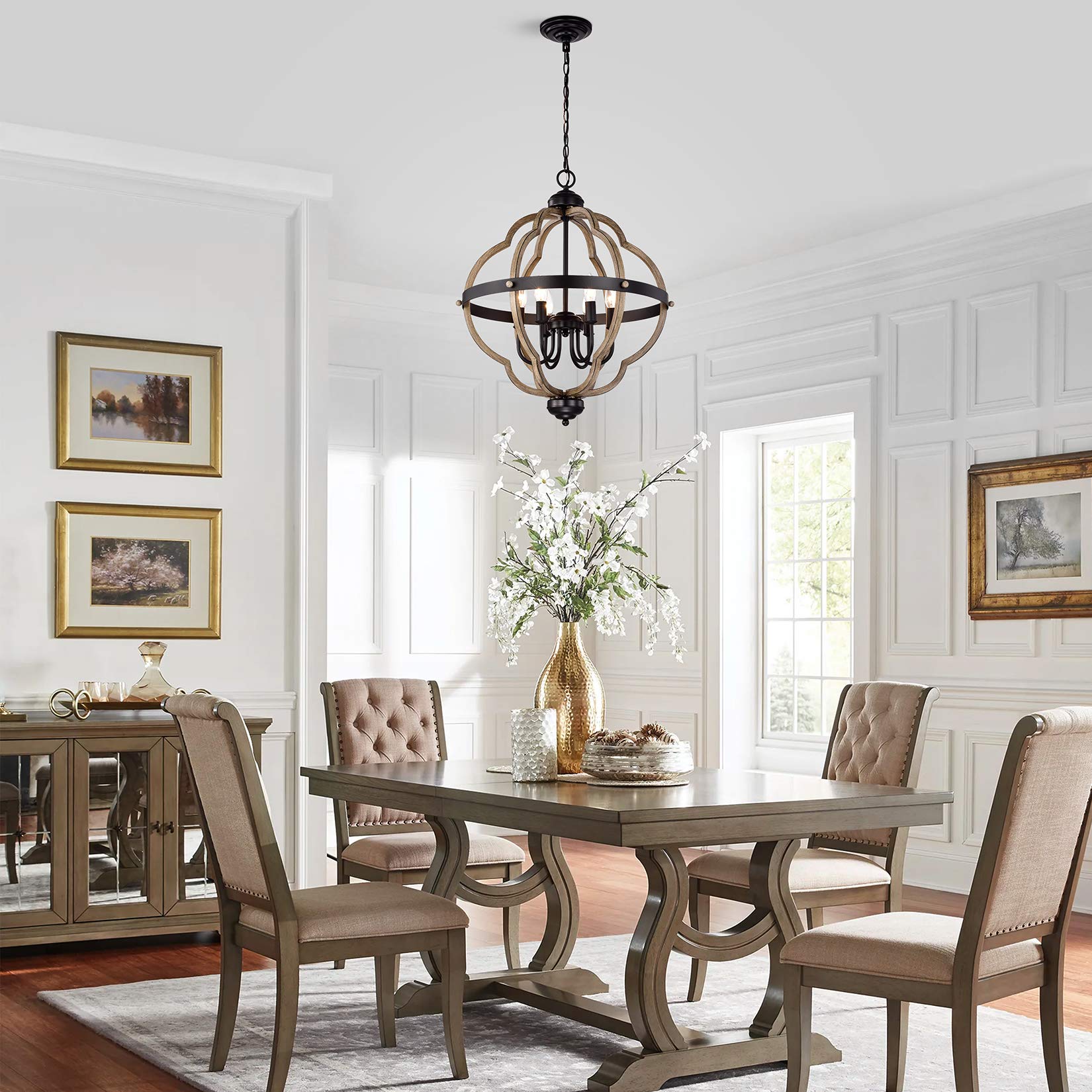 Farmhouse 6-Light Black Globe Chandelier - 21 Inch Kitchen Island Pendant Light for Dining Room, Living Room, Entryway & Foyer - Rustic Ceiling Lighting Fixture for Home Decor & Modern Farmhouse Style