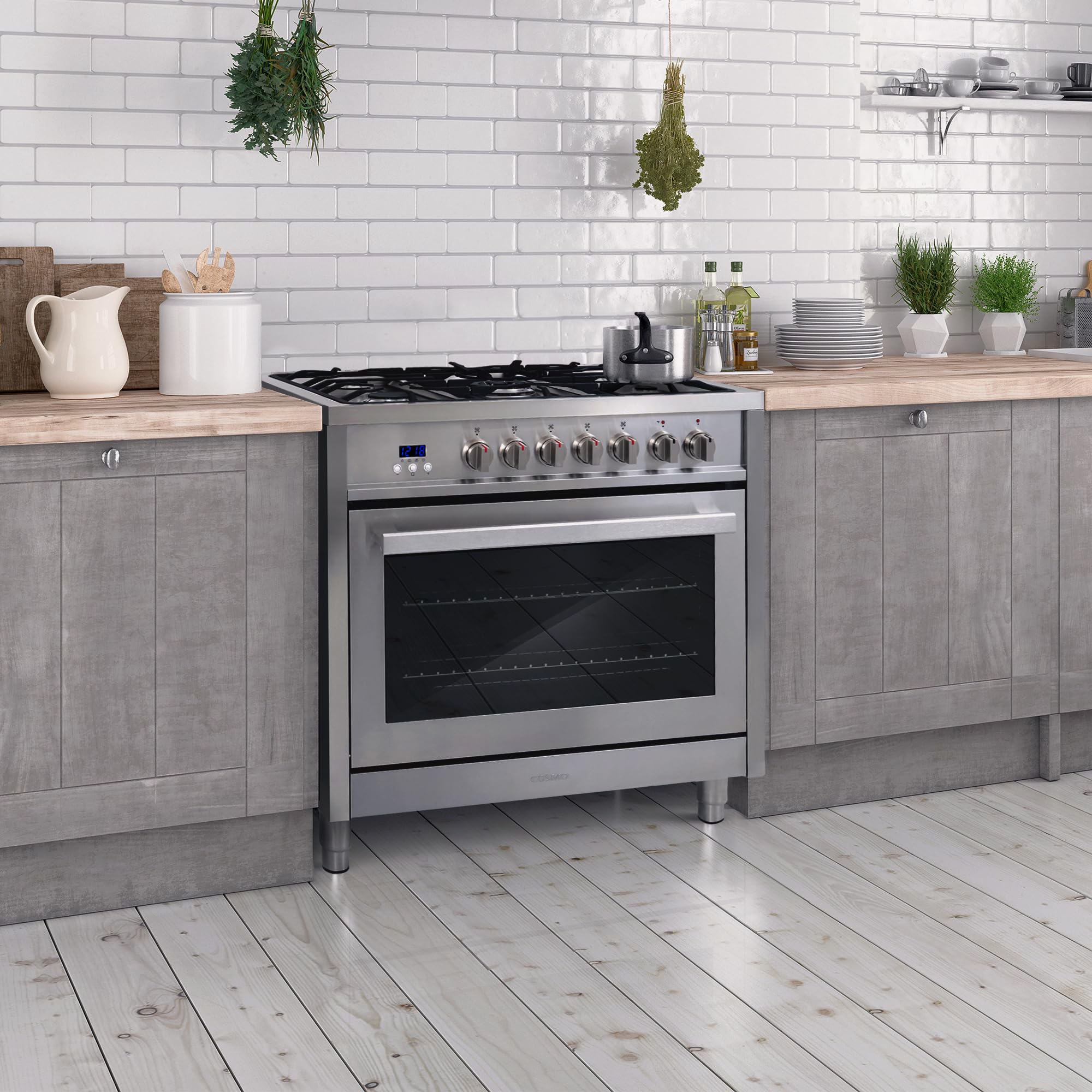 COSMO F965 36-inch Stainless Steel Dual Fuel Range - 3.8 cu. ft. Capacity, 5 Sealed Burners & 8-Function Convection Oven | Perfect for Home Chefs & Modern Kitchens