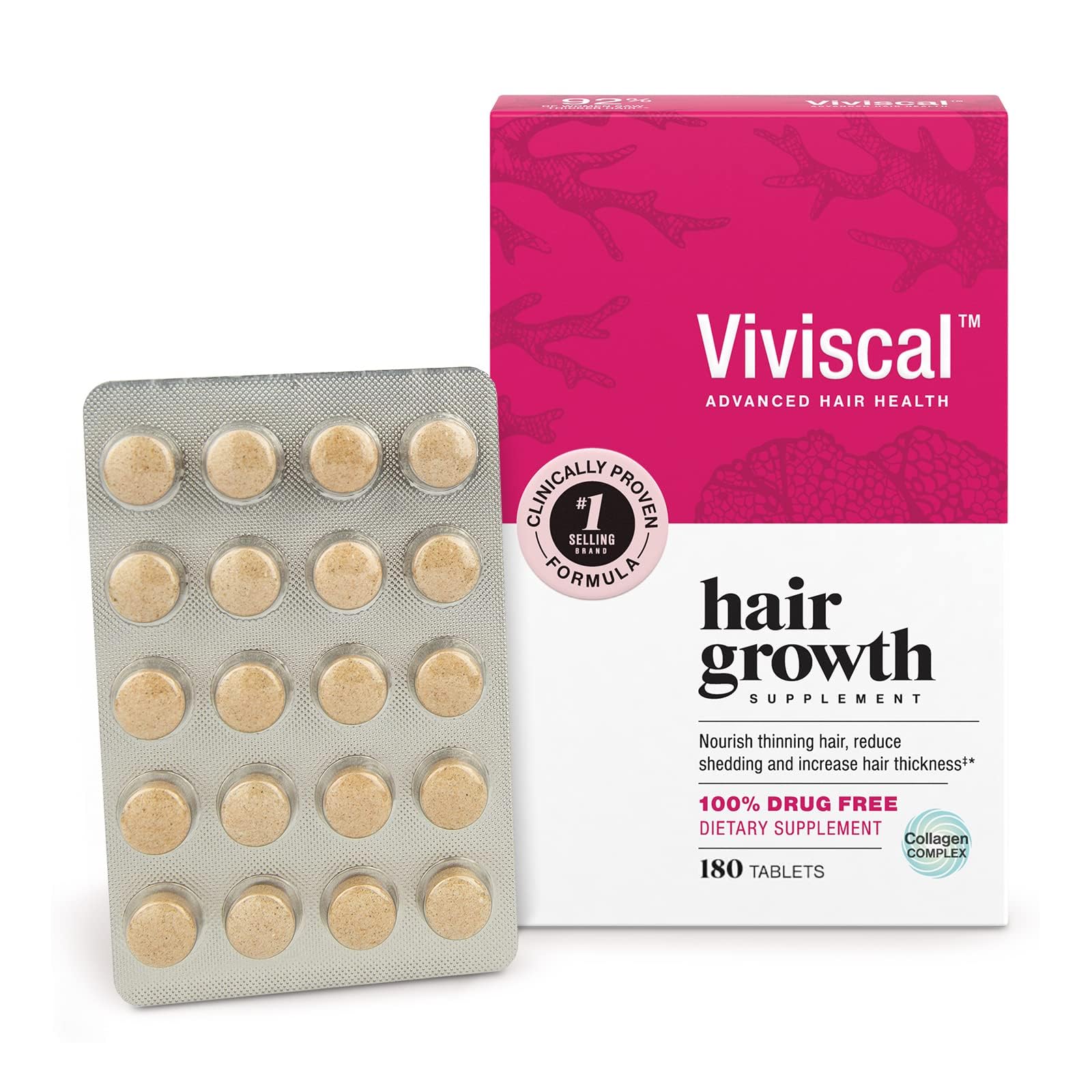 Viviscal Hair Growth Supplements for Women - Clinically Proven Hair Vitamins with Collagen Complex for Thicker, Fuller Hair | Reduces Hair Loss | 180 Tablets (3 Month Supply) | Perfect for Postpartum, Menopause & Styling Damage Recovery