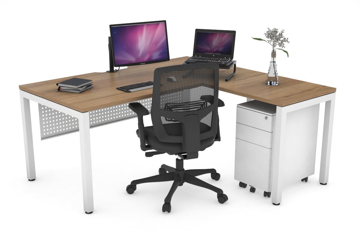 Quadro Square Legs L-Shaped Corner Office Desk - 1600L x 1550W with Cable Management | Modern Home & Office Workspace Solution