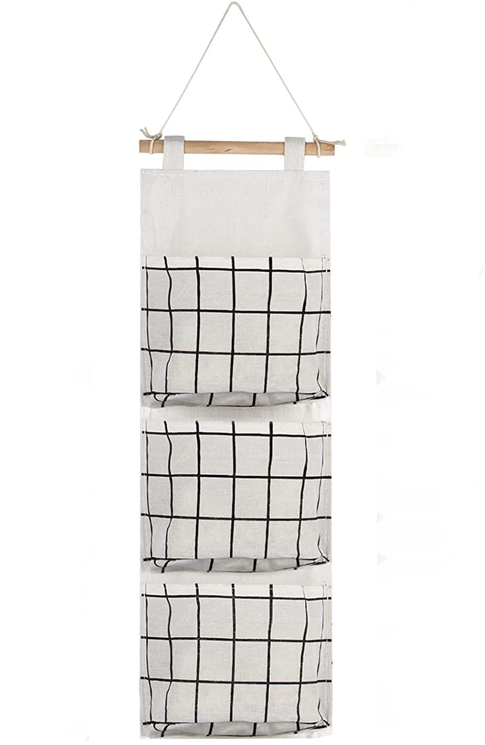 Premium Linen Fabric Hanging Storage Bag - Over The Door Closet Organizer with 3 Remote-Sized Pockets for Bedroom, Bathroom & Dorm Organization (White)