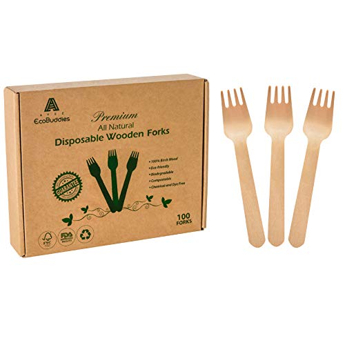 Premium Biodegradable Wooden Forks - 100% Natural Birchwood, Compostable & Eco-Friendly Disposable Cutlery for Parties, Weddings, Camping - Smooth, Durable & Chemical-Free (6 Inch) - Perfect for Outdoor Events, Picnics & Sustainable Dining