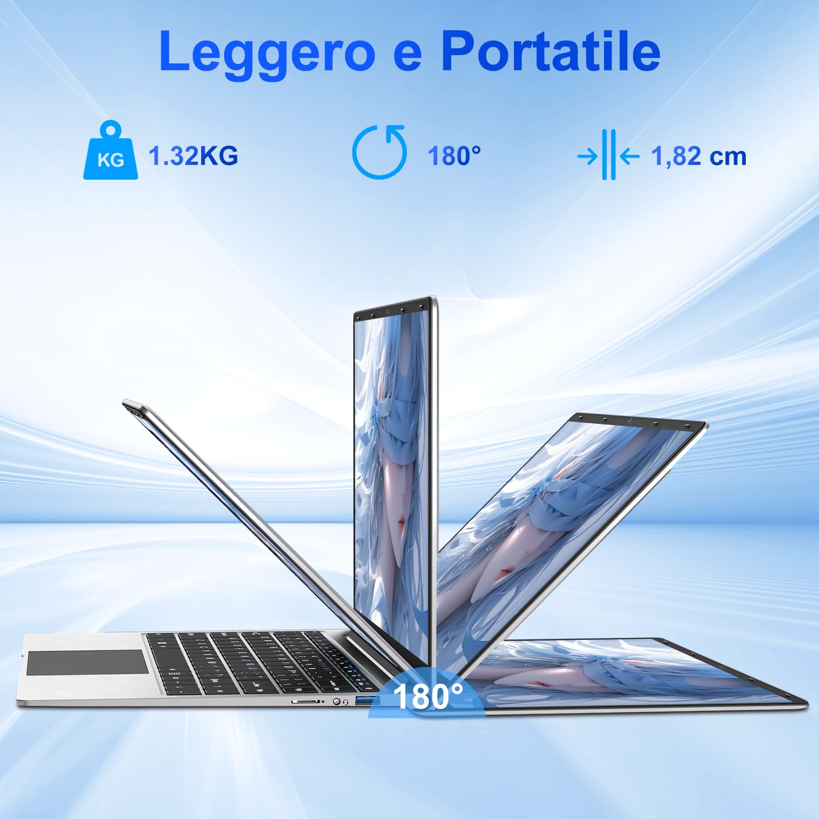 bvate 14 Inch Laptop - 8GB RAM, 256GB SSD, Intel Celeron up to 2.8GHz, Windows 11 - Includes Wireless Mouse & Italian Keyboard Stickers (Silver) - Perfect for Work, Study, and Home Office