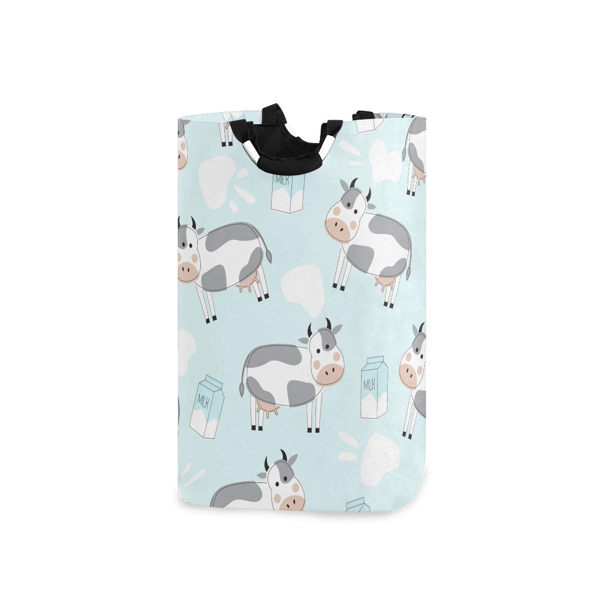 DOMIKING Collapsible Laundry Hamper Basket with Handle - Foldable Storage Organizer for Dirty Clothes, Toys & Baby Items - Perfect for Kids Room, Nursery, Dorm & Travel (Cow Milk Print Design)