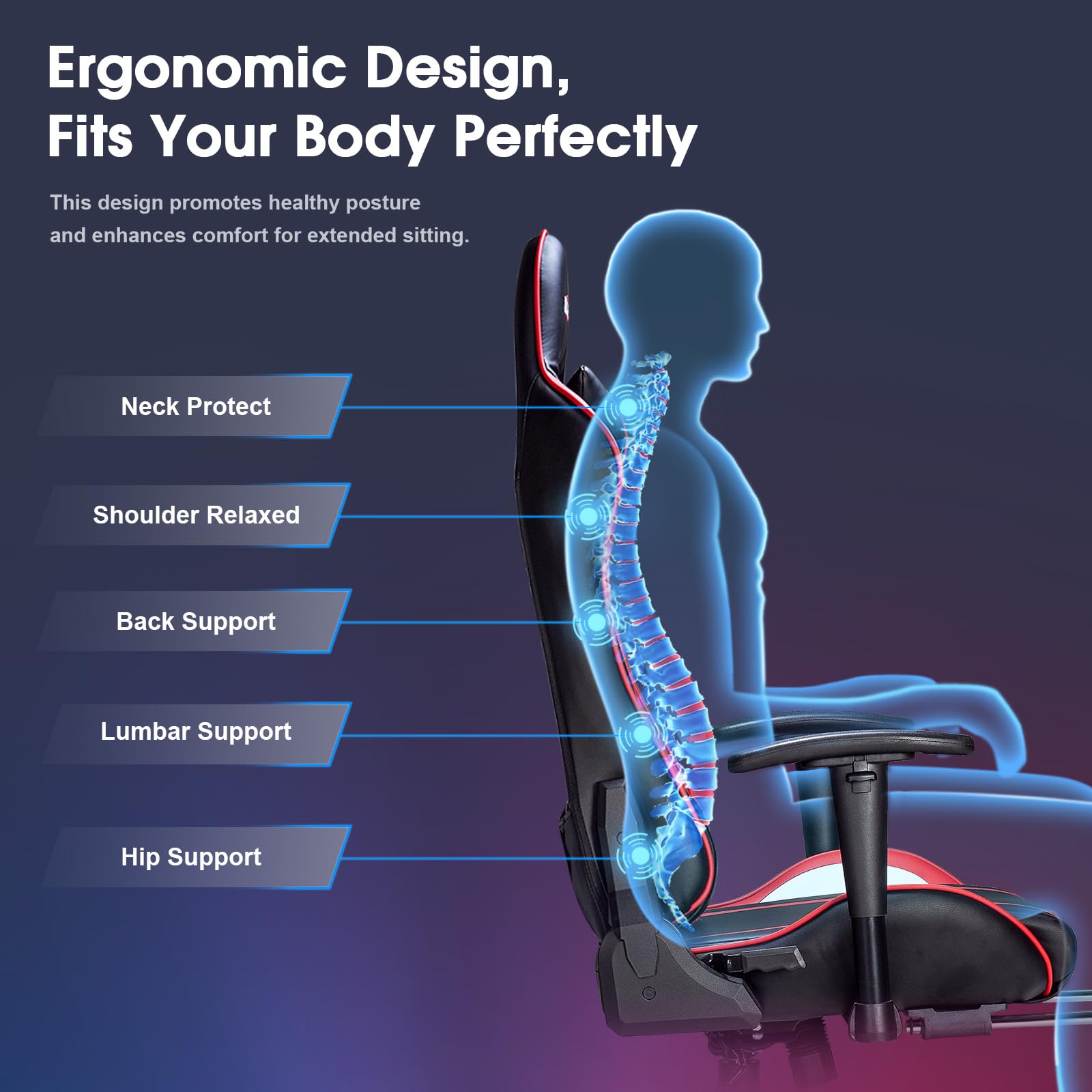 7-Point Massage Gaming Chair with Footrest - 175° Reclining Ergonomic Office Computer Chair, High Back Video Game Chair with Lumbar Support (Red) - Perfect for Home Office, Gaming Setup & Relaxation