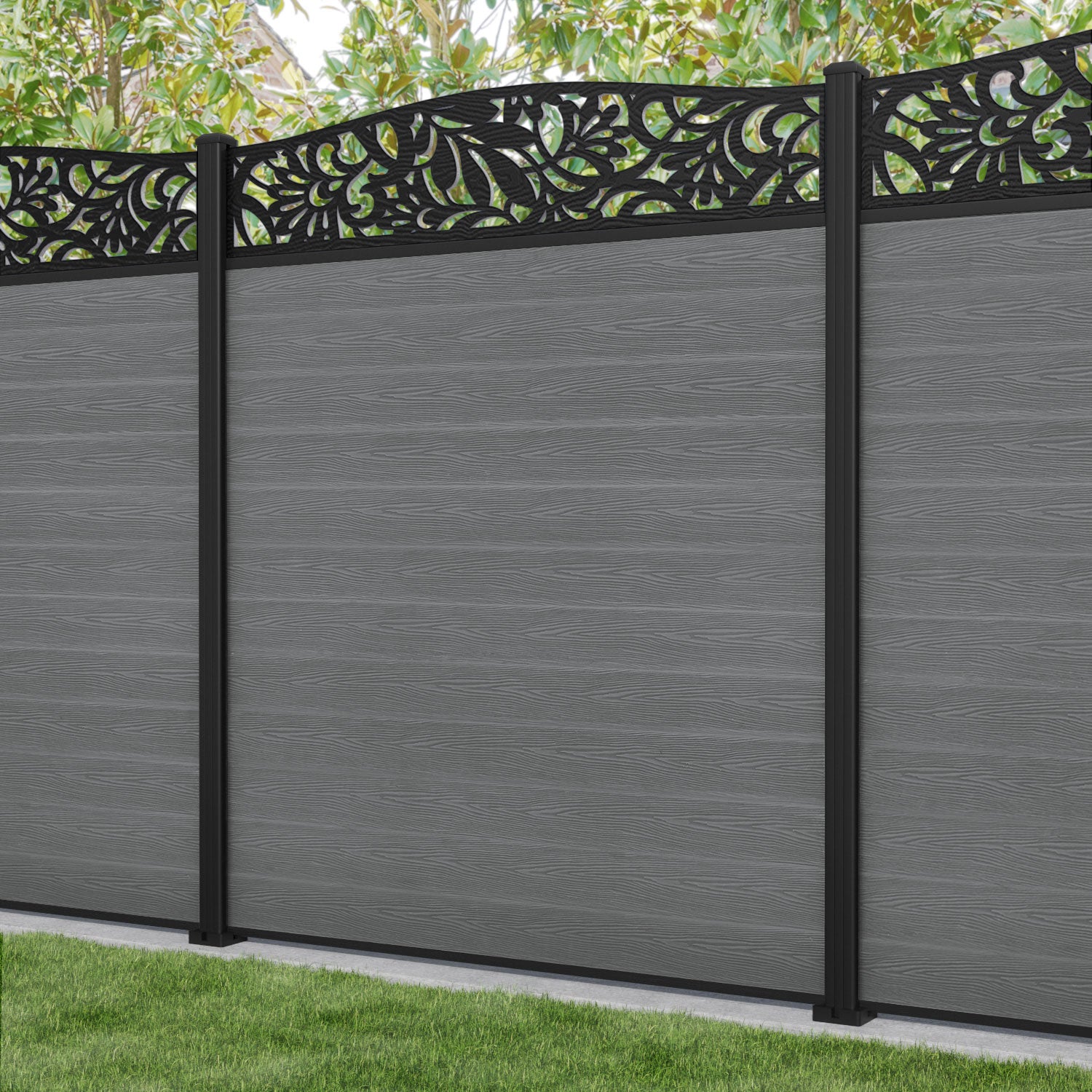 Classic Heritage Curved Top Fence Panel - Mid Grey - Durable Aluminum Posts for Garden, Backyard & Outdoor Privacy Fencing