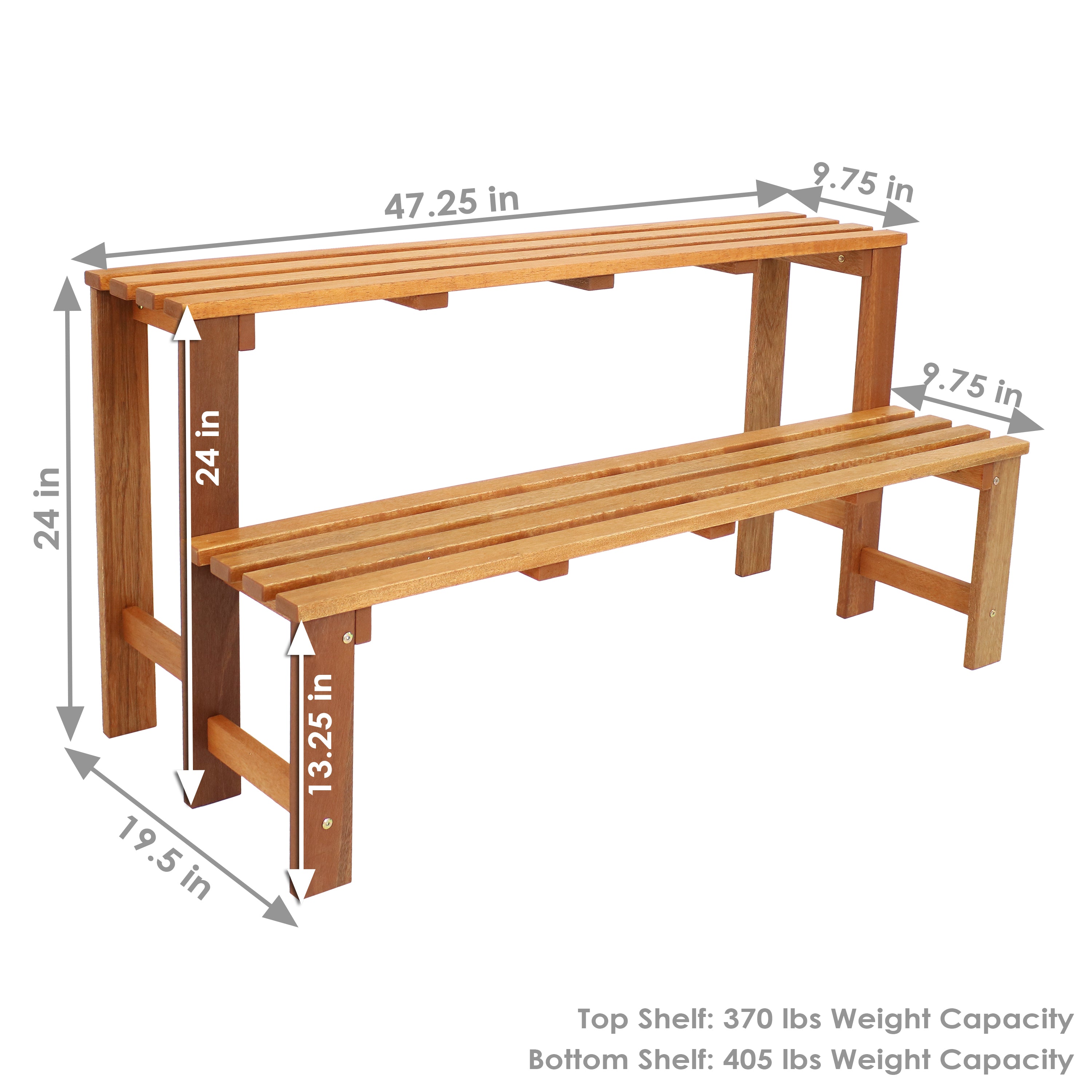 Sunnydaze 2-Tier Meranti Wood Outdoor Plant Stand with Teak Oil Finish - Perfect for Patio, Garden, and Balcony Decor