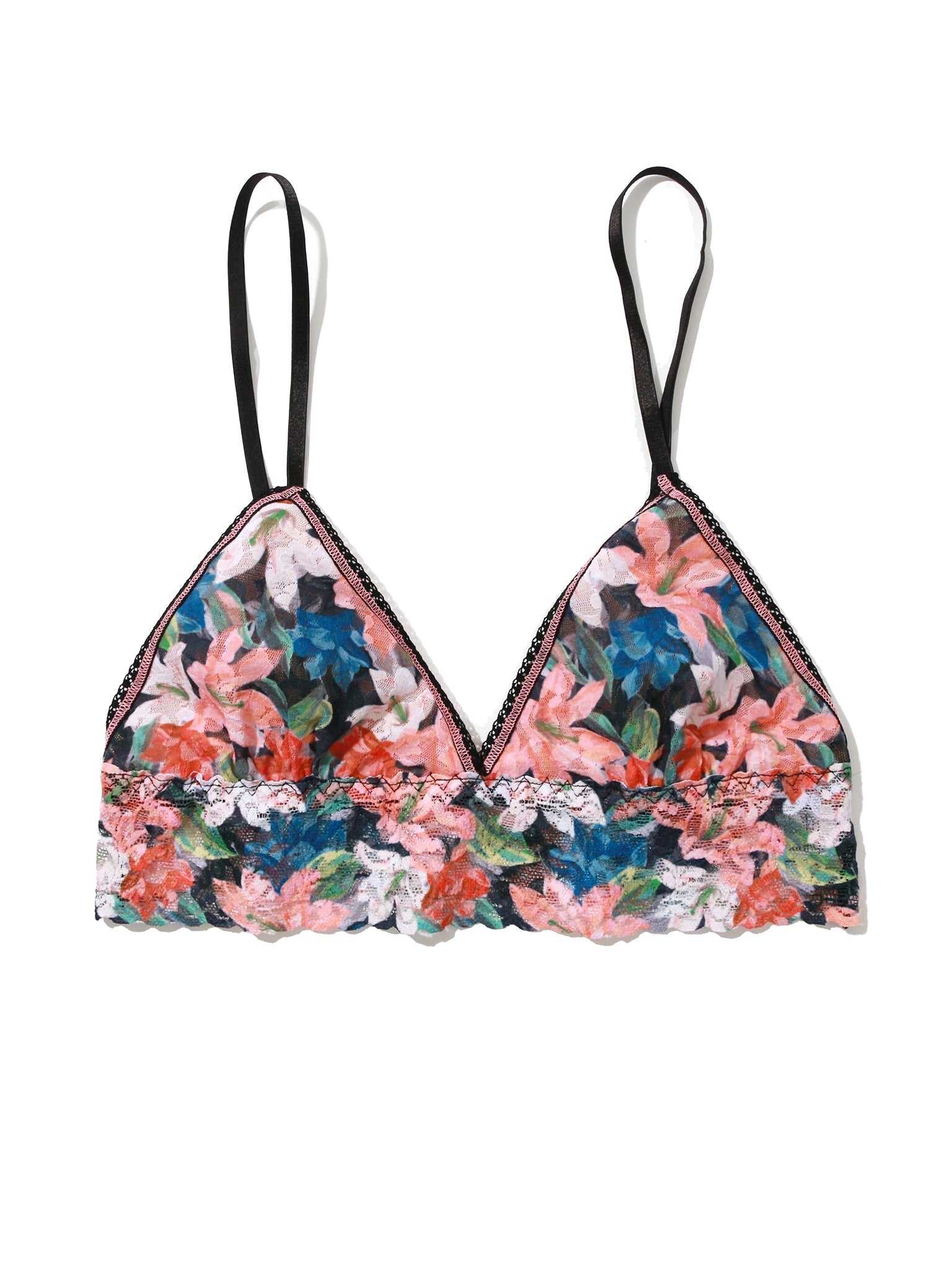 Printed Signature Lace Padded Triangle Bralette - Comfortable Wireless Bra for Women, Soft Stretch Fabric, Everyday Wear & Layering