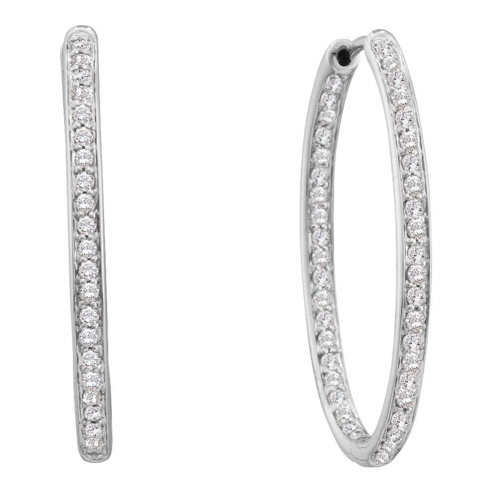 14Kt White Gold Women's Round Diamond Inside Outside Endless Hoop Earrings - 1/2 Cttw | Perfect for Weddings, Parties & Everyday Elegance