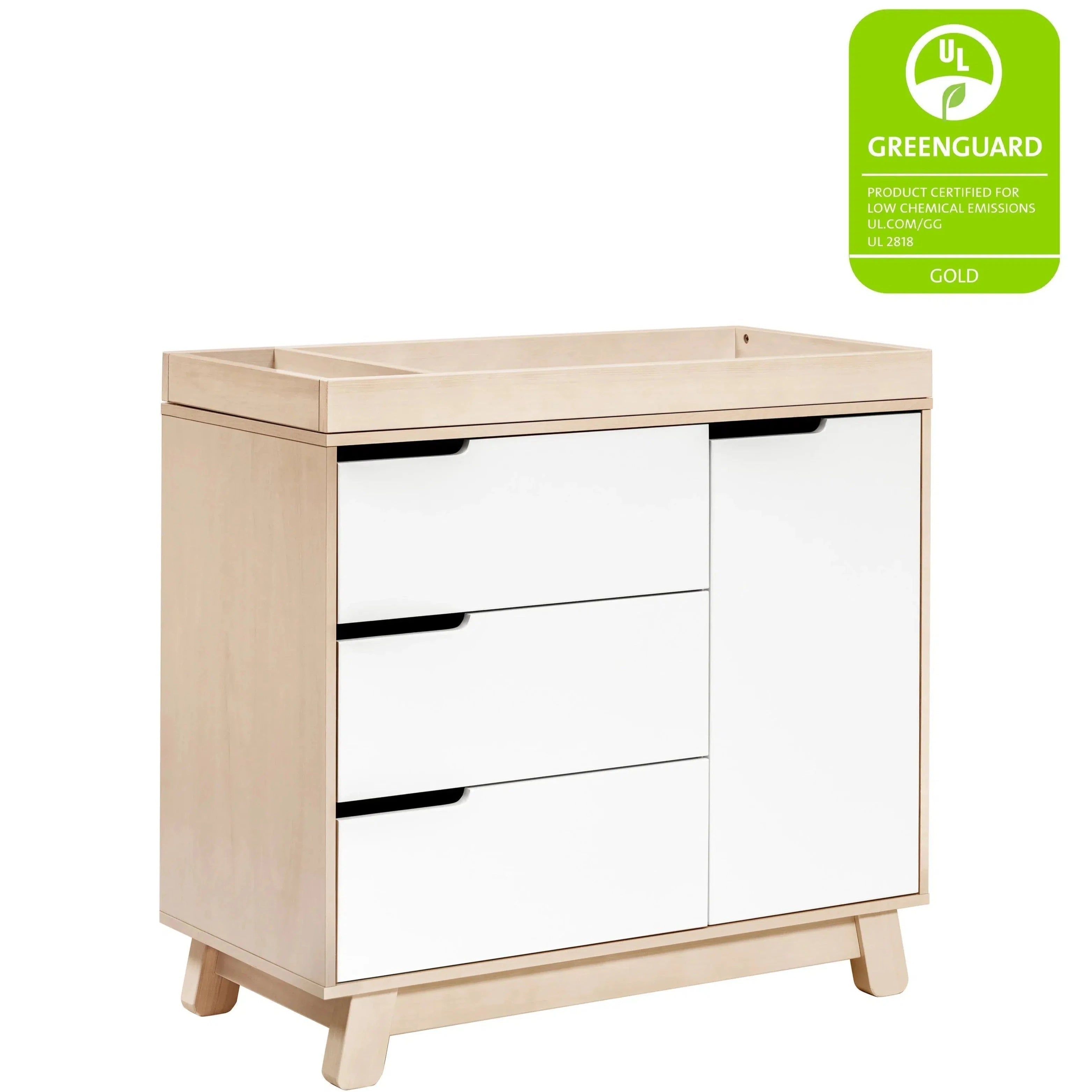Babyletto Hudson Changer Dresser in Washed Natural & White - Nursery Changing Table with Storage for Baby Essentials | Perfect for Modern Nurseries and Diaper Changing Stations