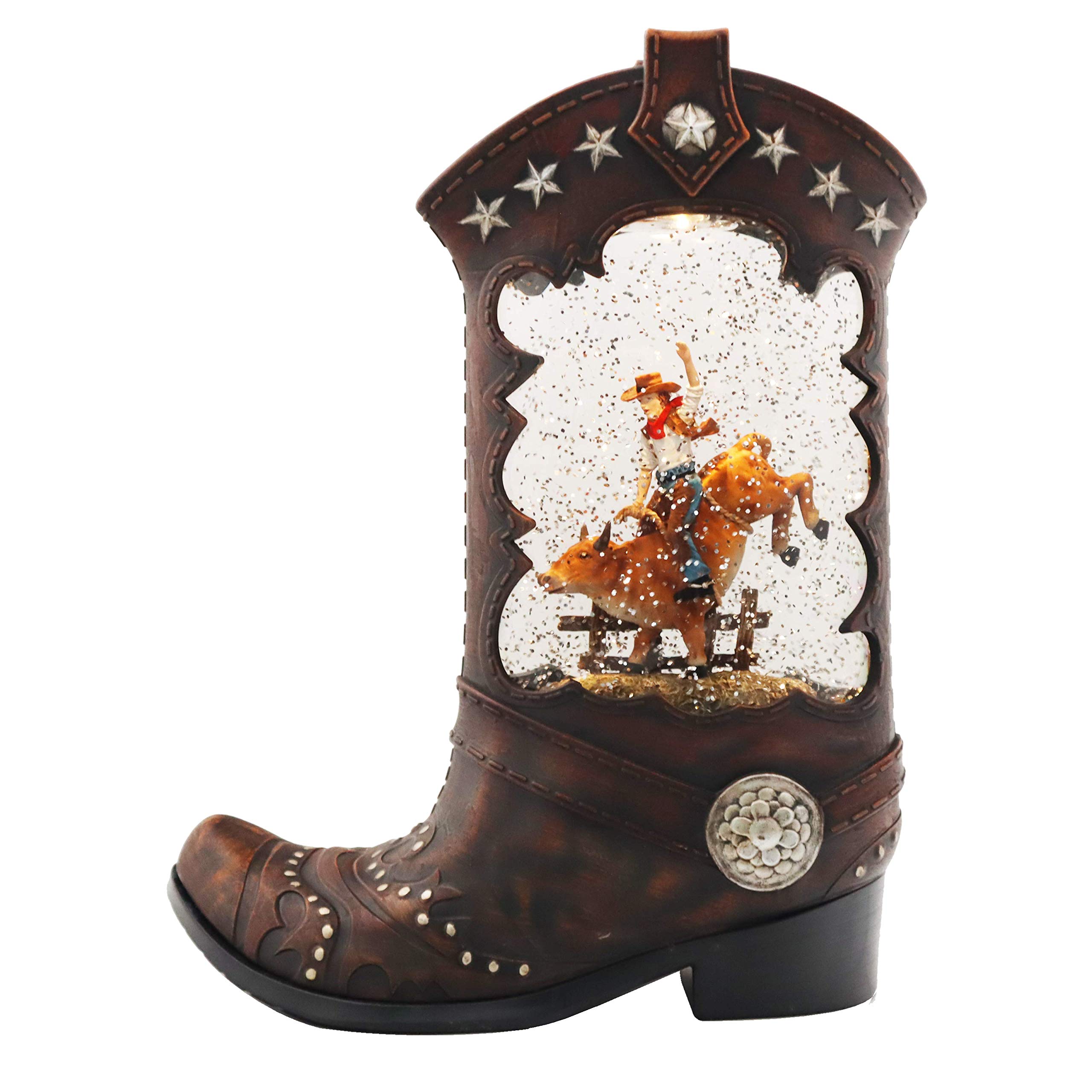 Victory Creative Cowboy in Boot Snow Globe Spinner - 10.25 Inch Battery Operated with Swirling Glitter, Timer & USB - Perfect for Western Home Decor, Christmas Gifts, and Office Desk Accessories