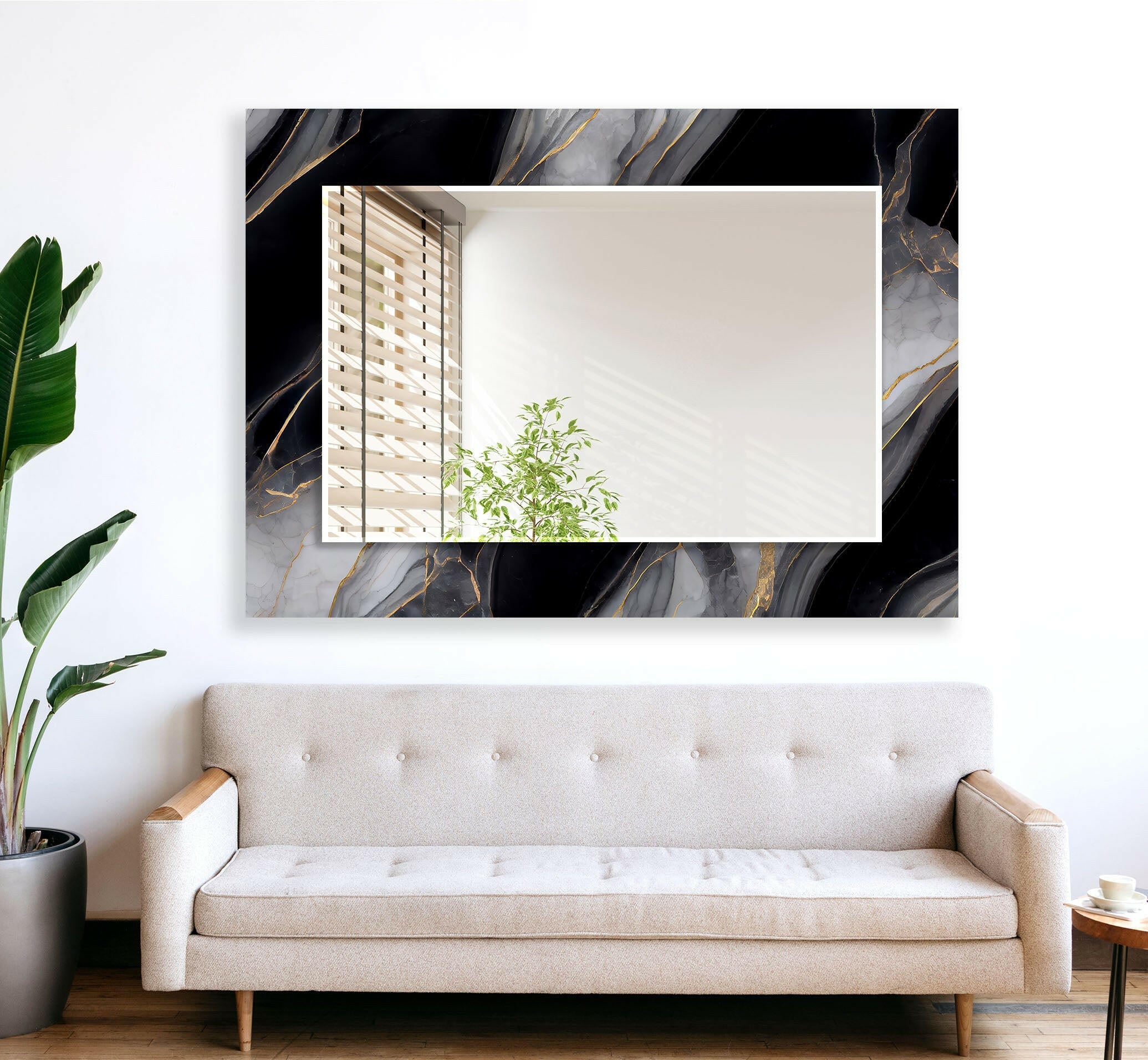 Stylish Black and Gray Marble Wall Mirror - Modern Home Decor for Living Room, Bedroom & Bathroom | Elegant Full-Length Mirror with Durable Frame for Vanity, Entryway & Dressing Area