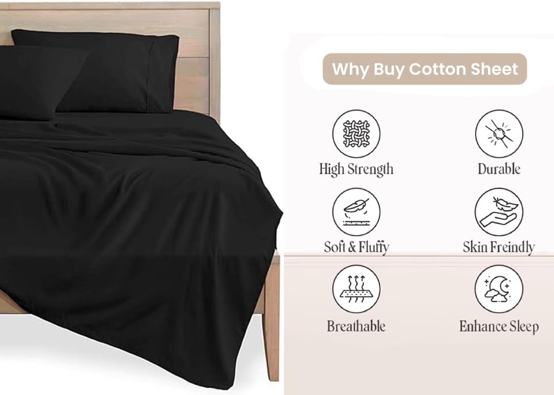 600 Thread Count Percale Cotton Queen Size Bed Sheet Set - Breathable & Crisp Deep Pocket Fitted Sheets for Cool & Comfortable Sleep - Perfect for Master Bedroom, Guest Room & Vacation Homes