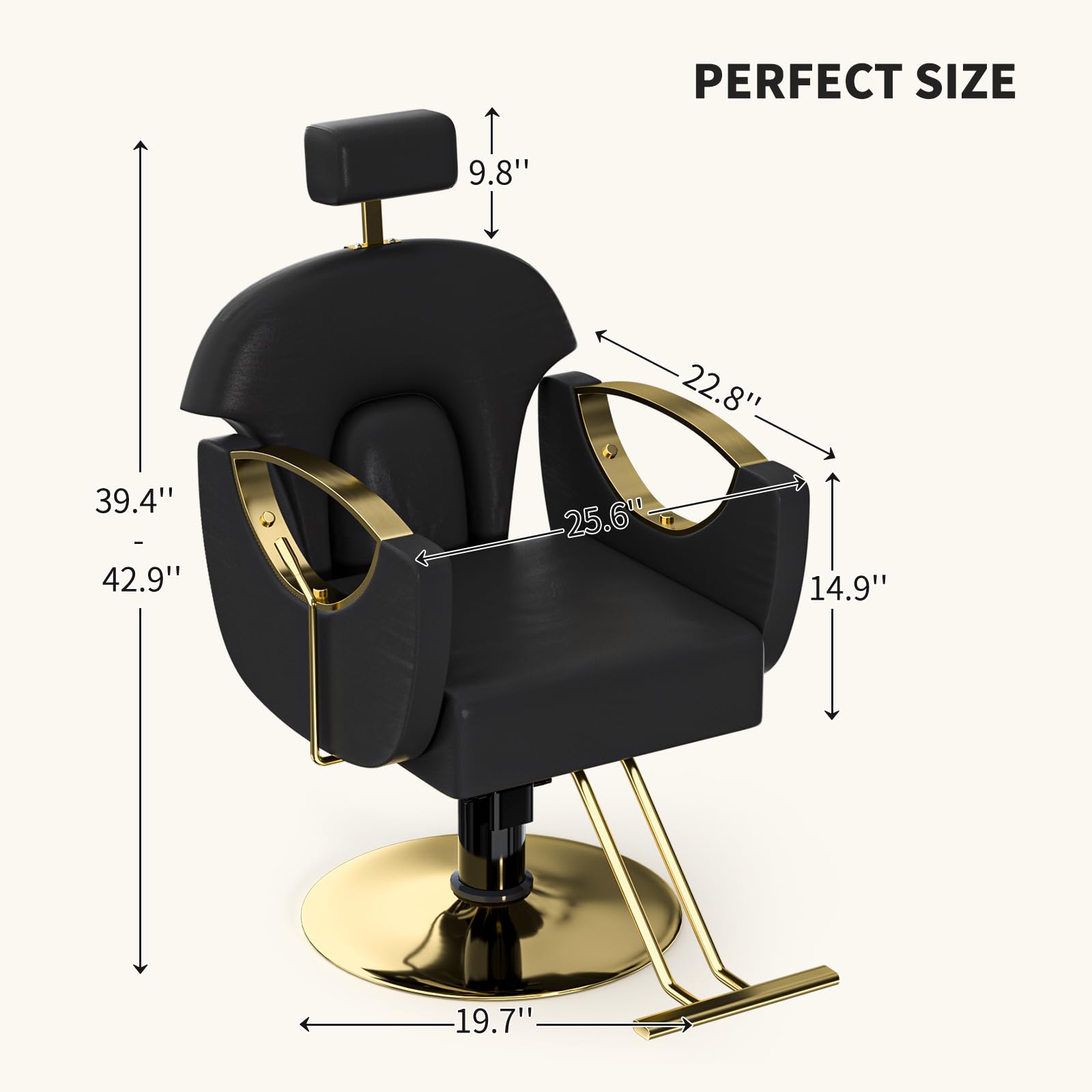 Premium Black & Gold Hydraulic Barber Chair - 360° Swivel, Height Adjustable & Reclining Salon Styling Chair with Lifting Headrest | Comfortable Hairdresser Chair for Salons, Barbershops & Home Use