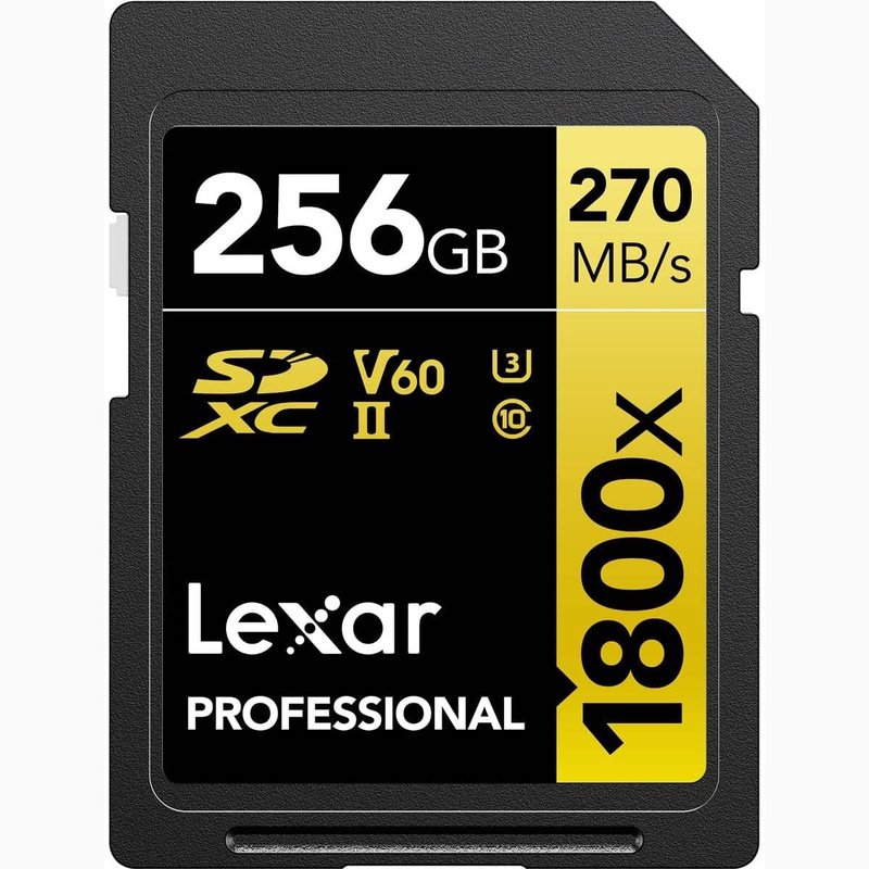 Lexar Professional 256GB SDXC UHS-II Gold Series 1800X Memory Card - High-Speed Performance for DSLR Cameras, 4K Video & Action Cameras