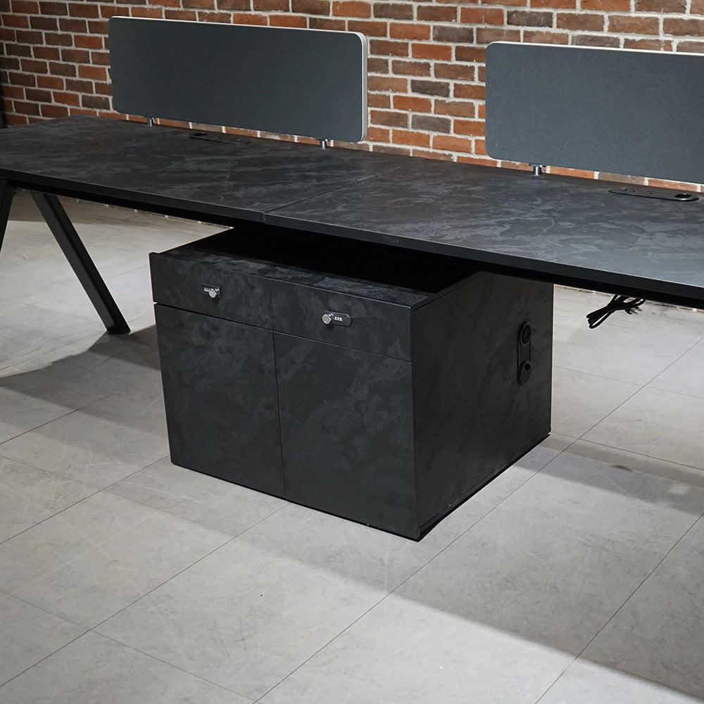 DOLAN 2-Seater Workstation Desk 2.8m Black Concrete - Modern Office Furniture for Home & Workspace, Perfect for Shared Desks in Small Offices or Study Rooms