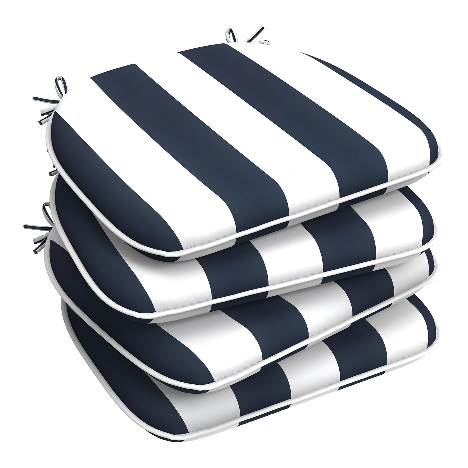 LTXIII Outdoor Chair Cushions Set of 4 - 16x17 Inch Waterproof Patio Seat Cushions with Ties for Garden, Deck & Poolside Furniture - Cabana Navy Blue - Perfect for Outdoor Dining, Lounging & Entertaining