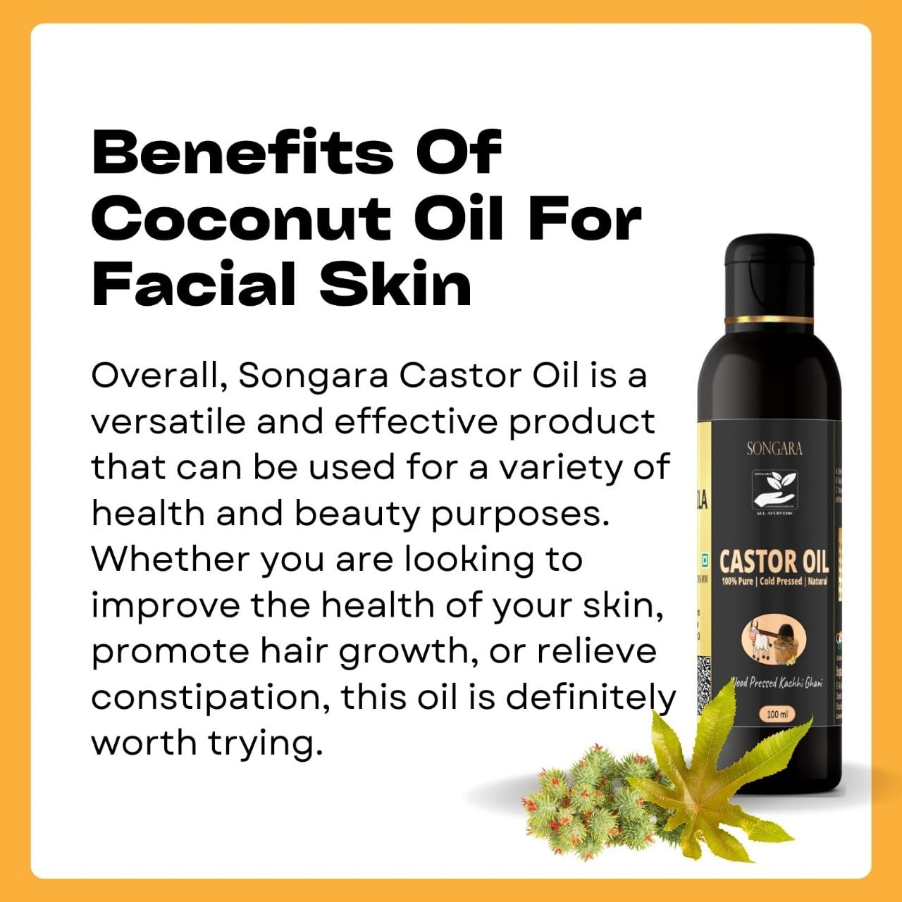 100% Pure Cold Pressed Castor Oil for Hair Growth, Skin & Nails - Natural Ayurvedic Arandi Taila (3.4 fl oz) - Promotes Thicker Hair, Healthy Skin & Strong Nails - Perfect for Hair Care, Massage & Beauty Routines