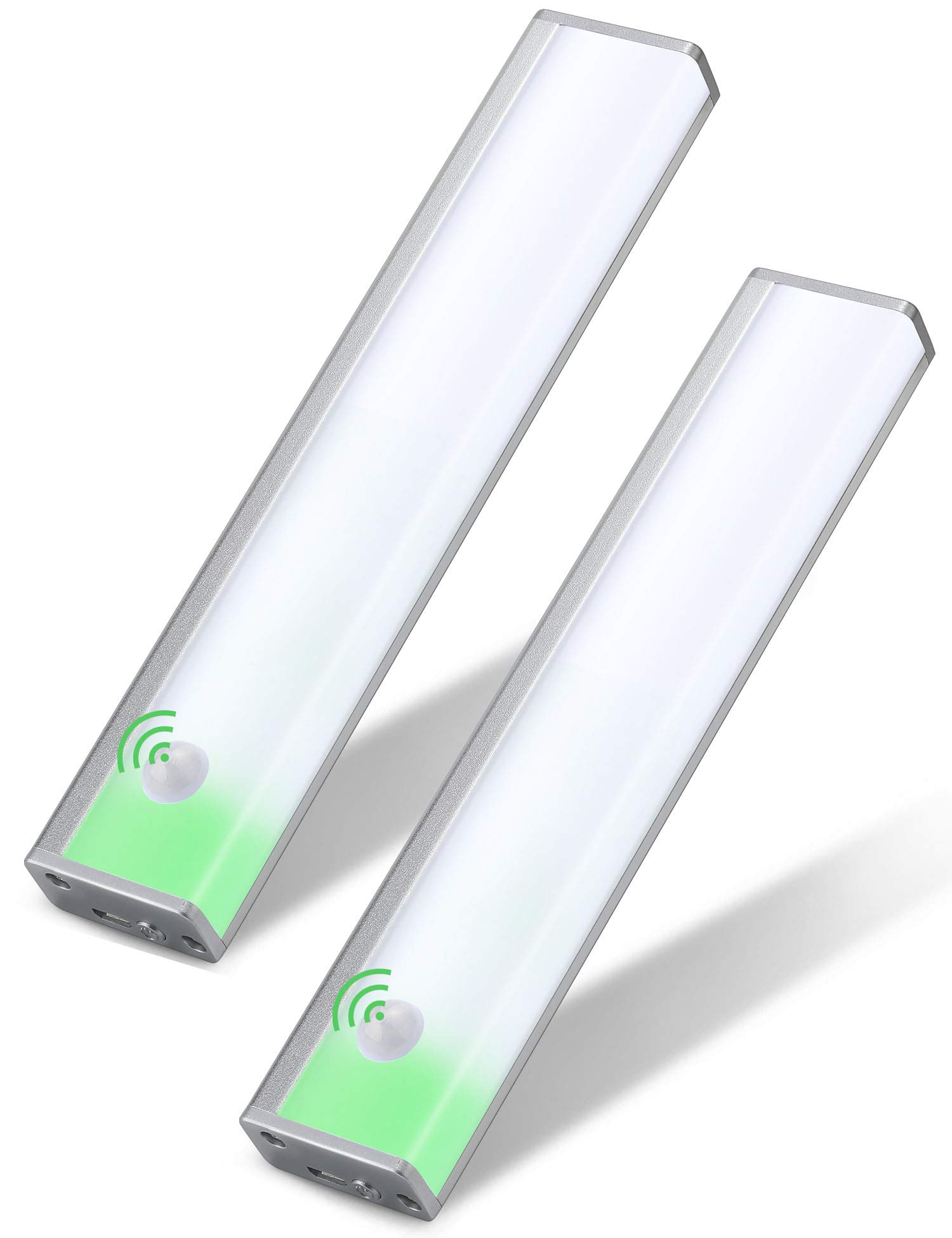 Joyzy 2 Pack Wireless Under Cabinet Lights with Motion Sensor - Rechargeable Battery Operated Closet Lighting for Kitchen Pantry, Wardrobe & Counter Spaces - USB Cordless LED Night Lights for Home & Office Use